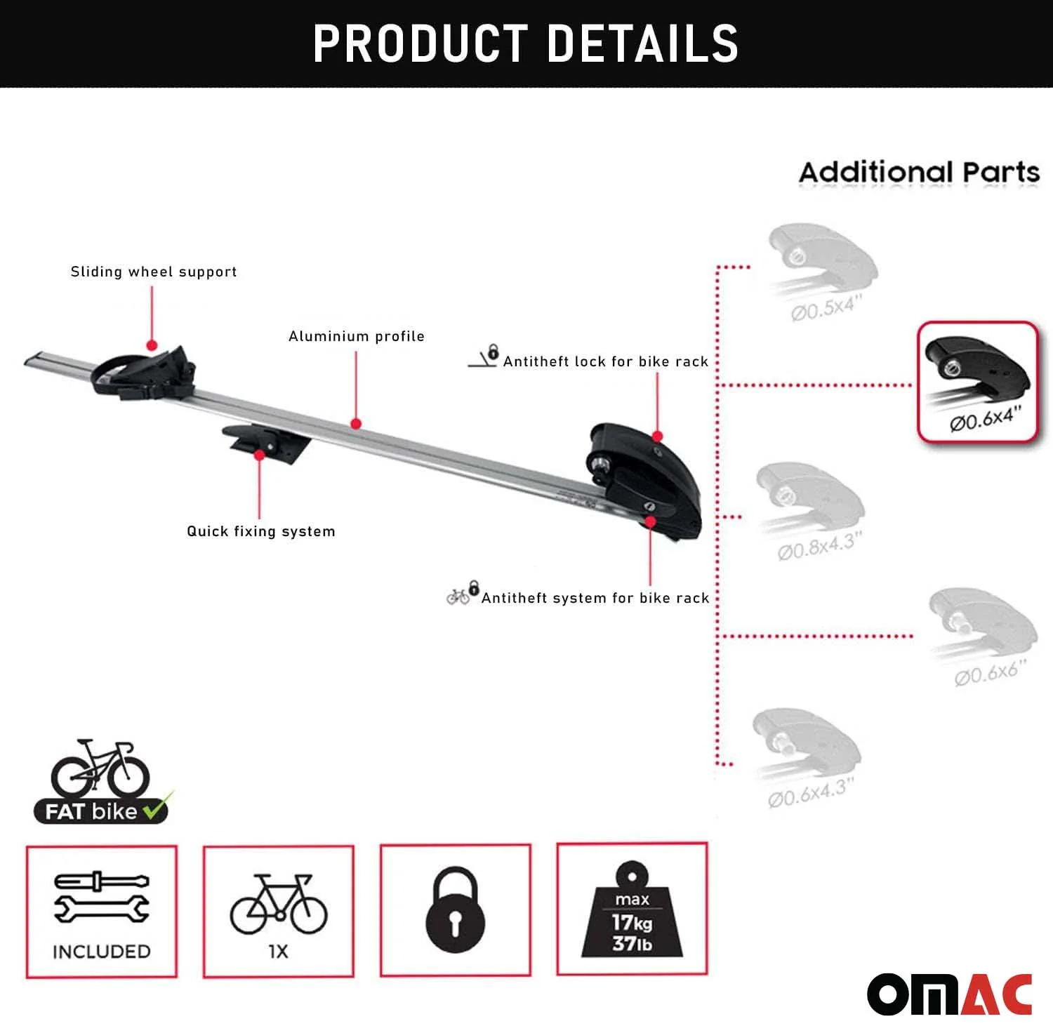 Roof Bicycle Rack Bike Carrier Alu Upright with Optional 0,6x4 Inch Fork Kit - Image 5