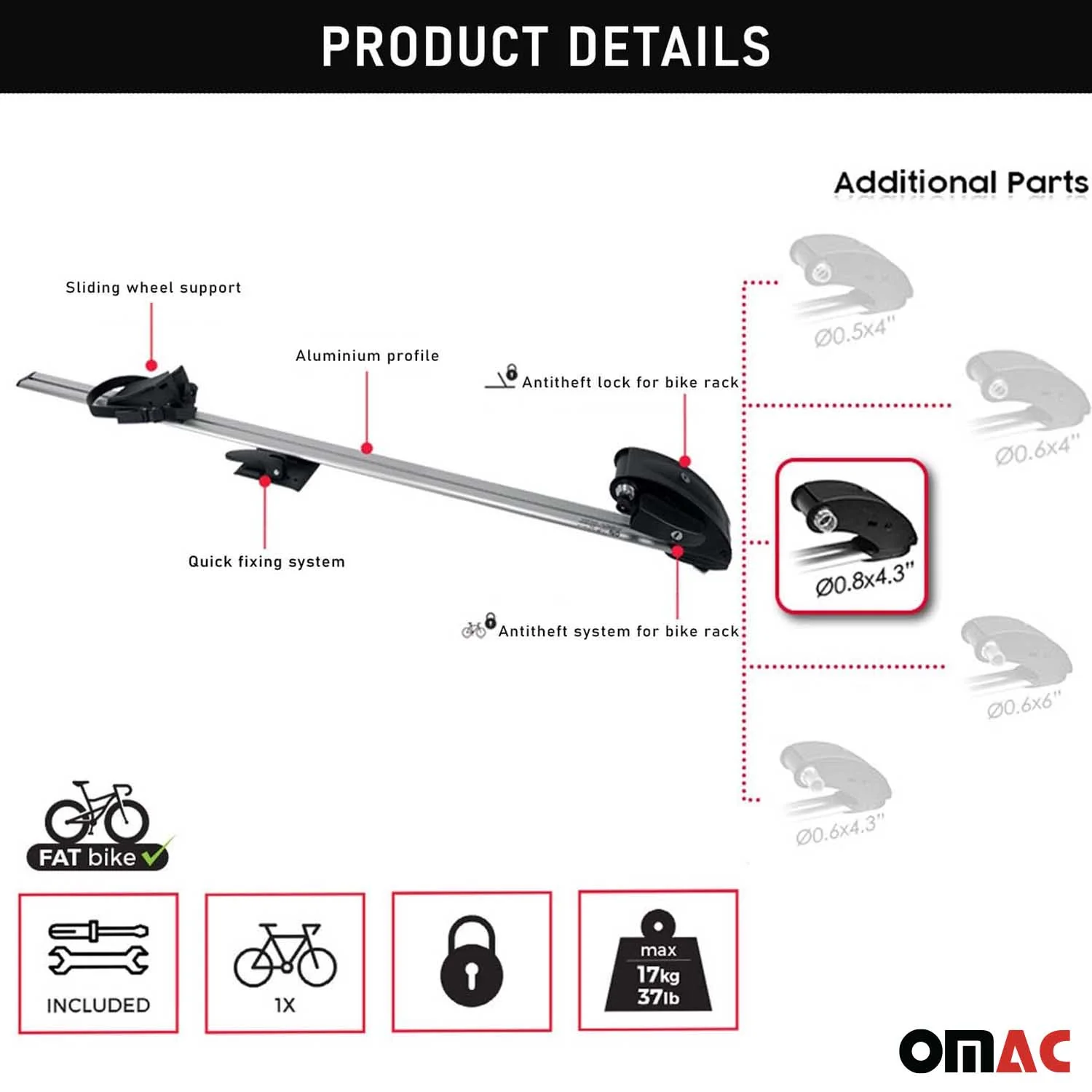 Roof Bicycle Rack Bike Carrier Alu. Upright With Optional 0,8x4,3 inch Fork Kit - Image 5