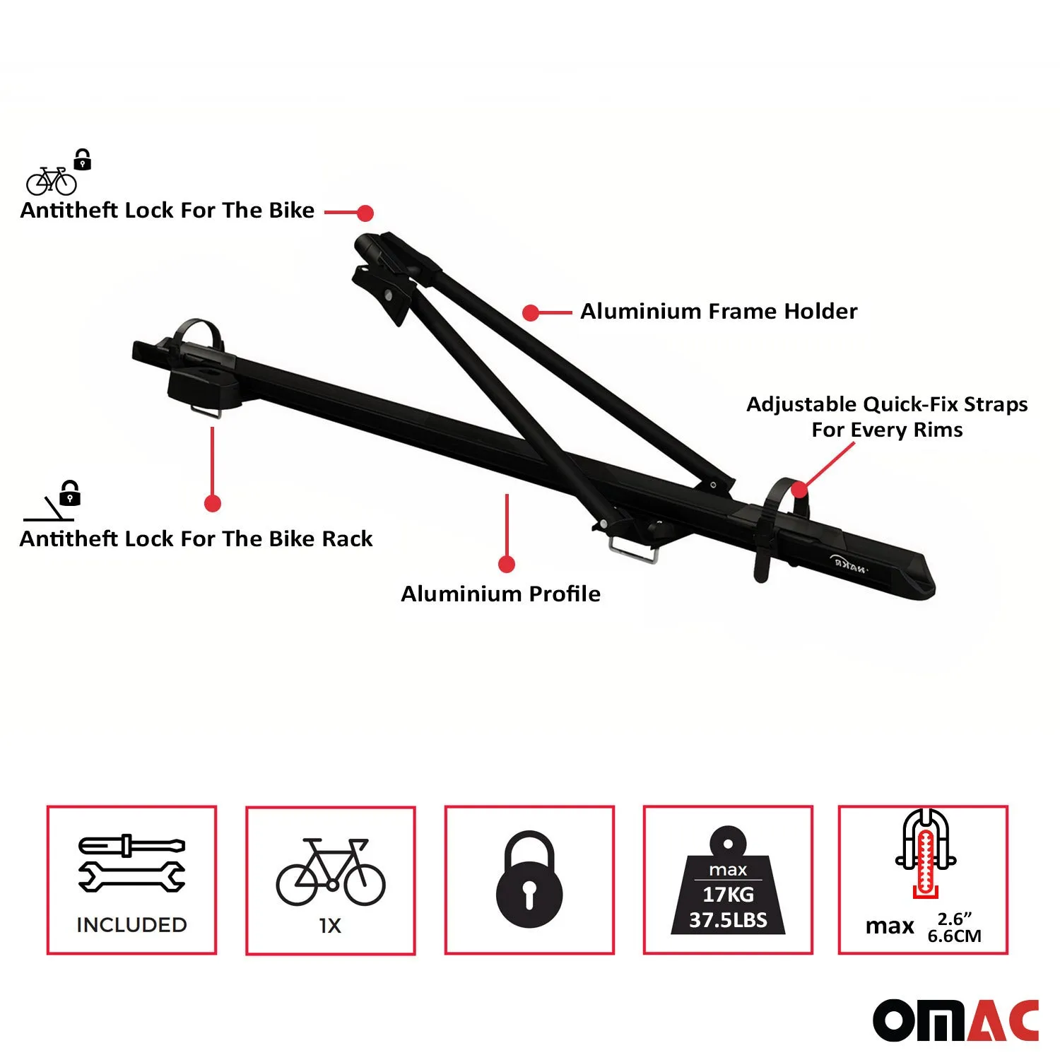 2002-2010 Ford Explorer Bike Rack Carrier Roof Racks Set Black 3Pcs - Image 5