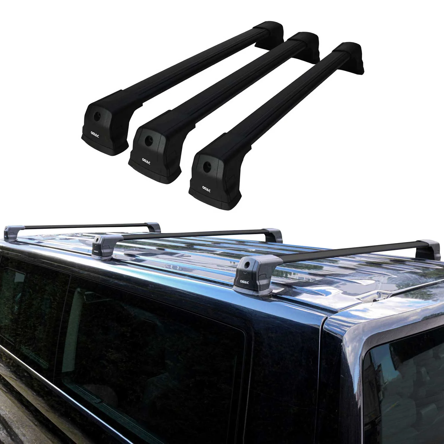 2015-2018 Chevrolet City Express Roof Rack Cross Bars 3Pcs Black - Image 2