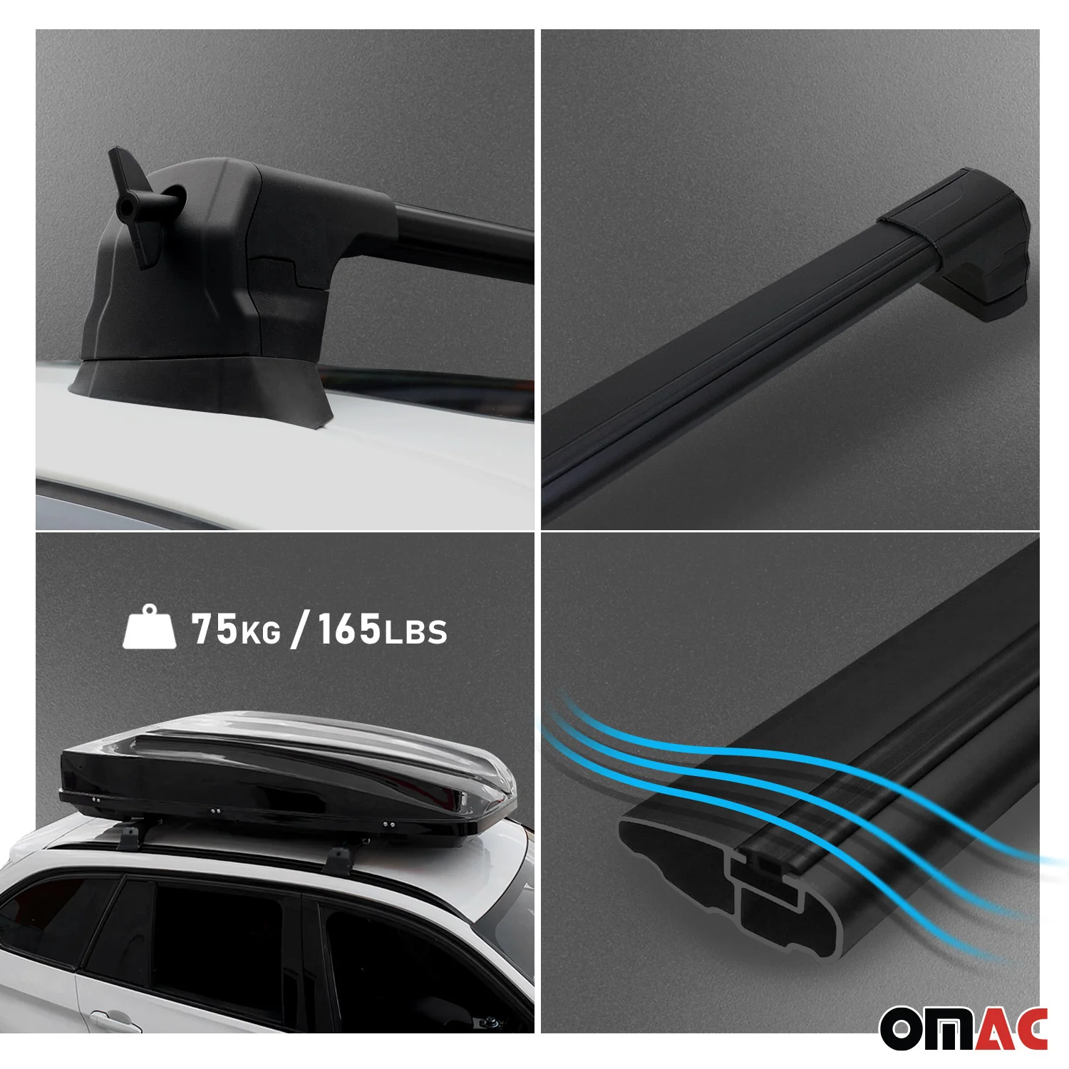 2015-2018 Chevrolet City Express Roof Rack Cross Bars 3Pcs Black - Image 7