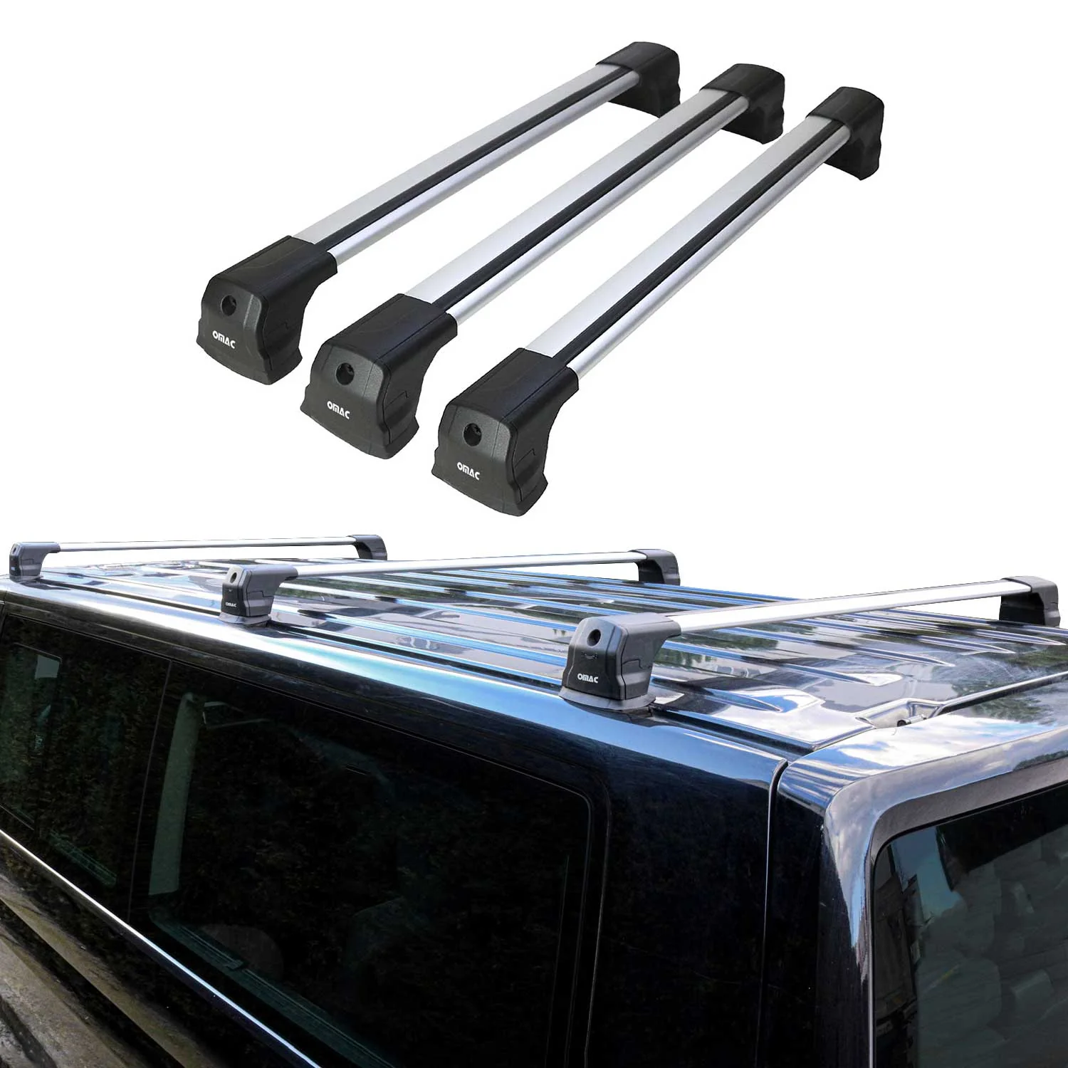 2015-2018 Chevrolet City Express Roof Rack Cross Bars 3Pcs Silver - Image 2