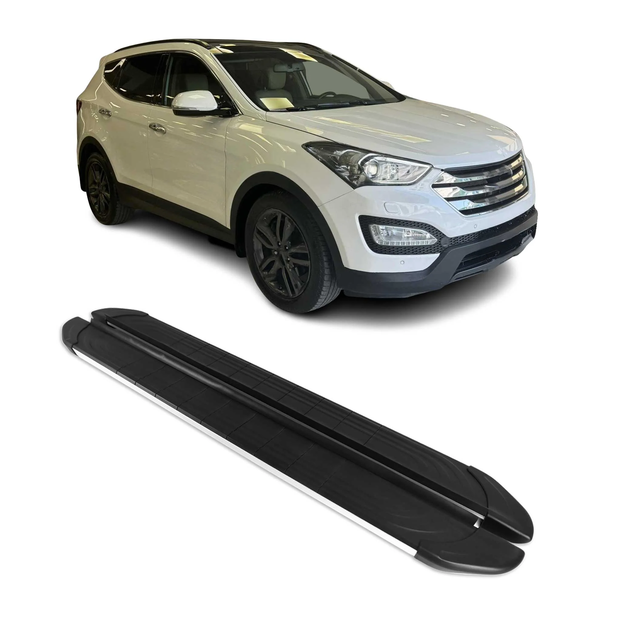 2013-2018 Hyundai Santa Fe Running Boards Side Steps Silver & Black