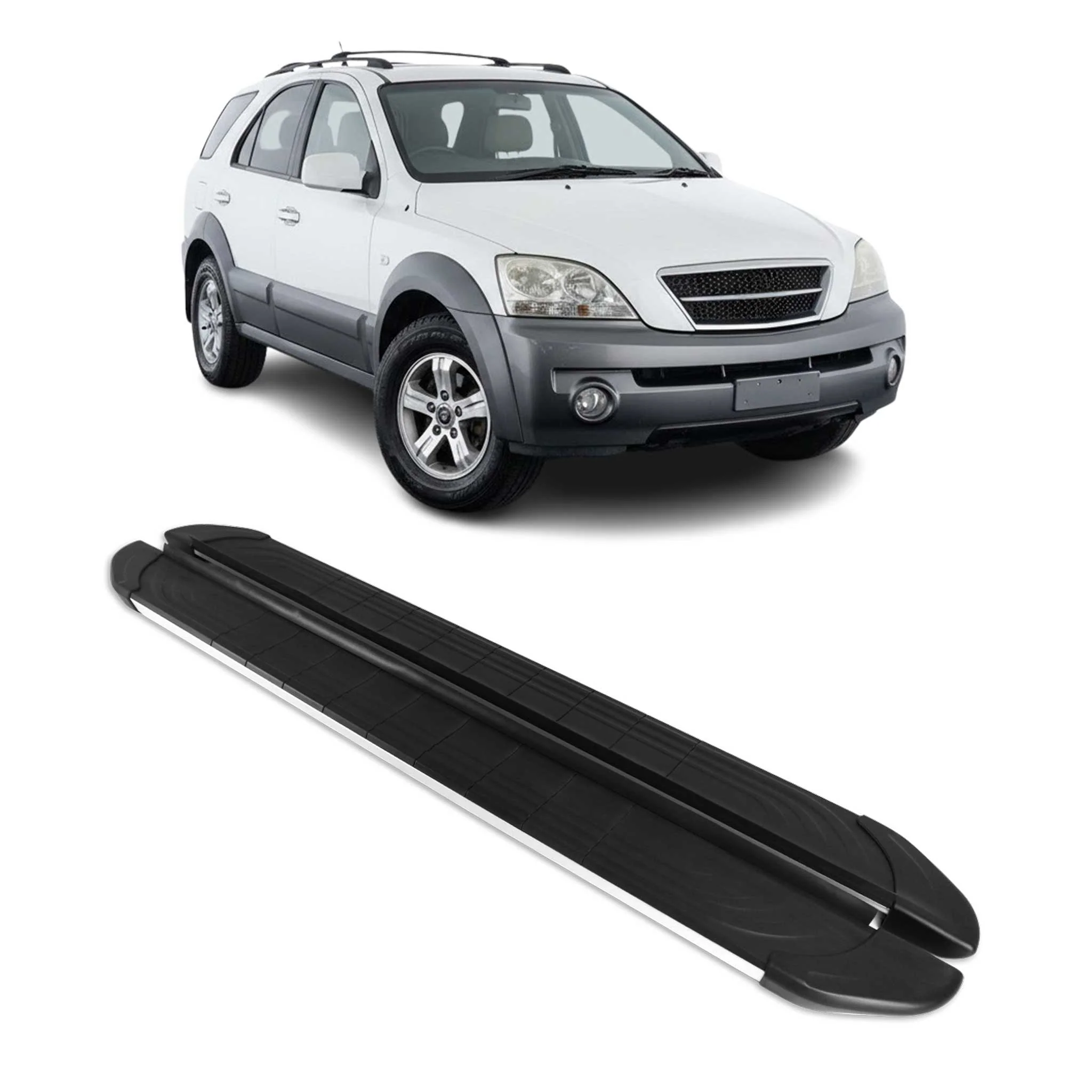 2003-2009 Kia Sorento Running Boards Side Steps Silver & Black