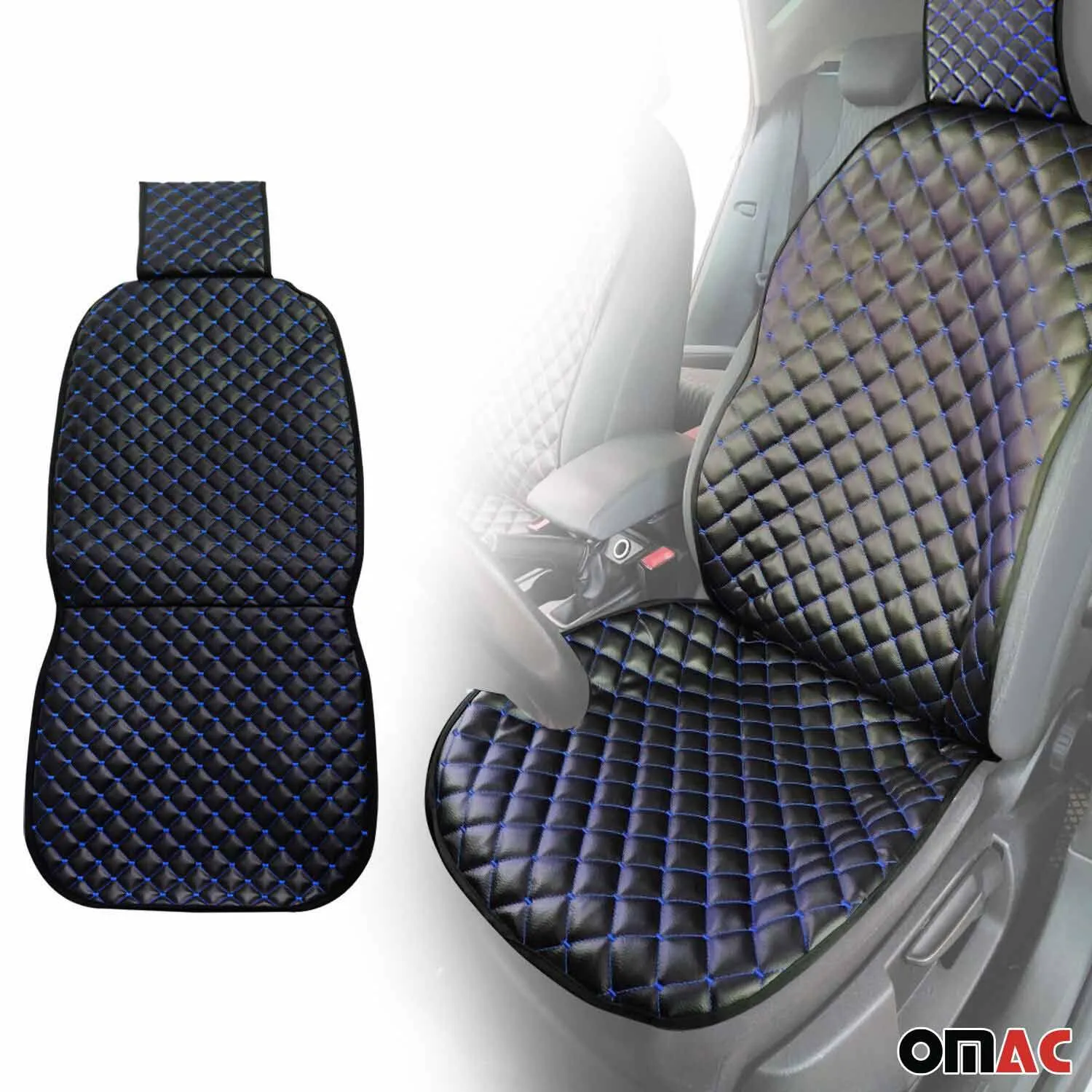 Ford F-150 F-250 F-350 Leather Breathable Front Seat Cover Pads Black Blue - Image 2