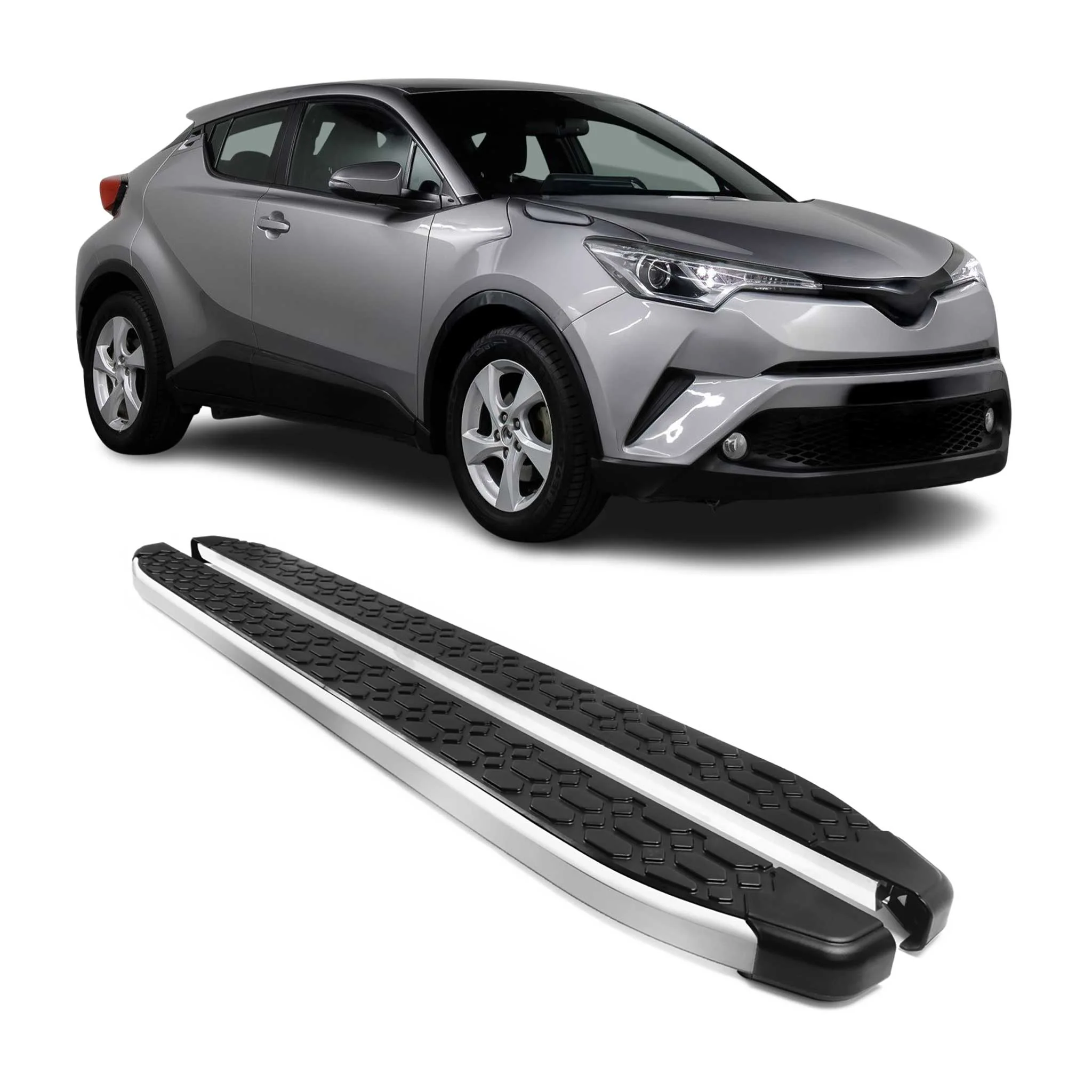2018-2022 Toyota C-HR Running Boards Side Steps Silver & Black