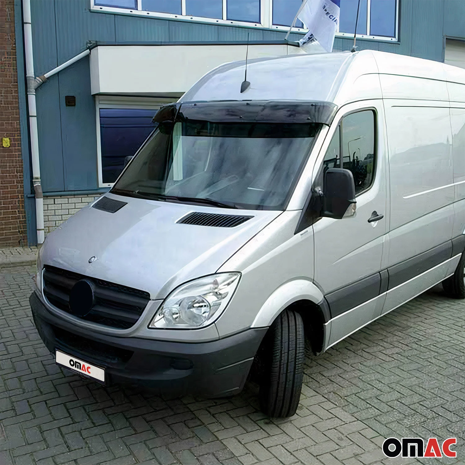 2014-2018 Mercedes Sprinter W906 Sun Visor & Bug Shield Hood Deflector Kit 2Pcs Smoke - Image 3