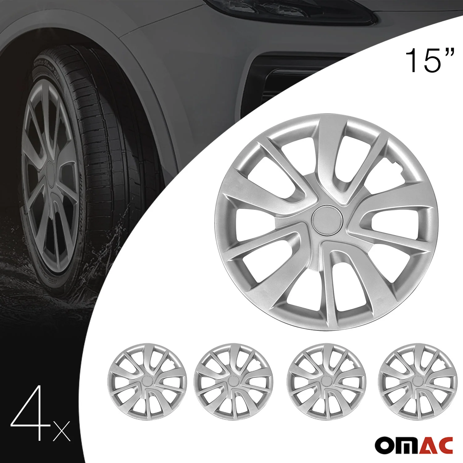 Texas Hub Caps Wheel Cover 15" Silver Full Set 4 pcs. - Image 5