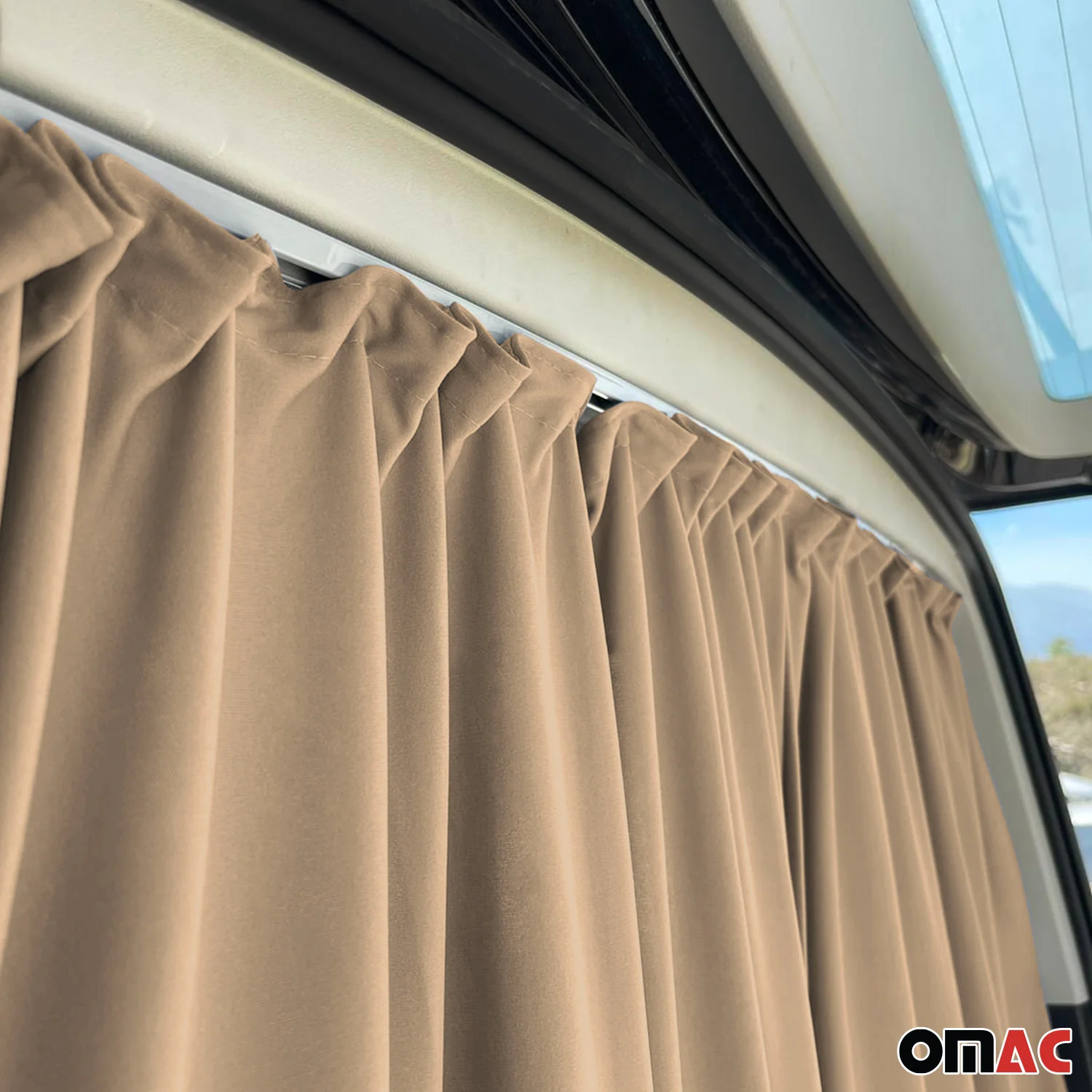 GMC Savana Trunk Tailgate Curtains Beige 2 Privacy Curtains - Image 6