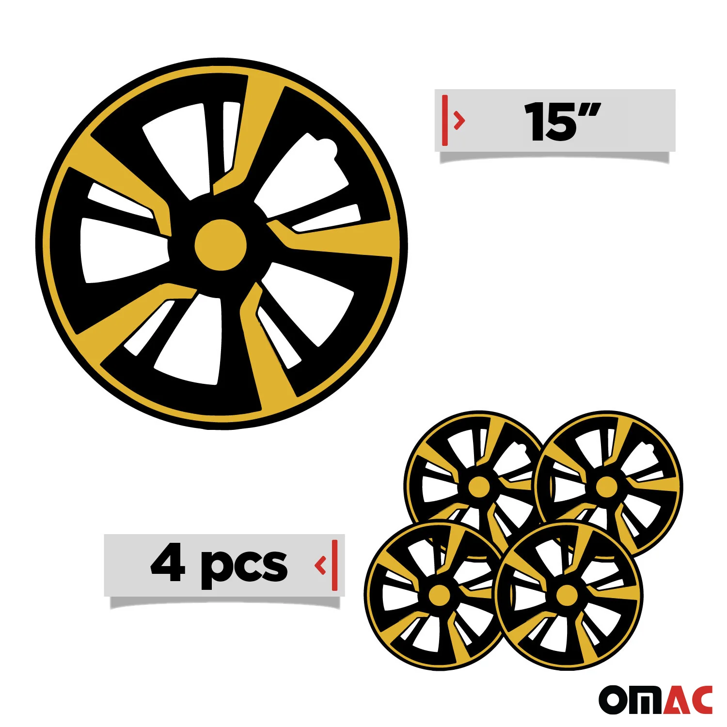 Twintone Hub Caps Wheel Cover 15" Black & Yellow Insert Full Set 4 pcs. - Image 3