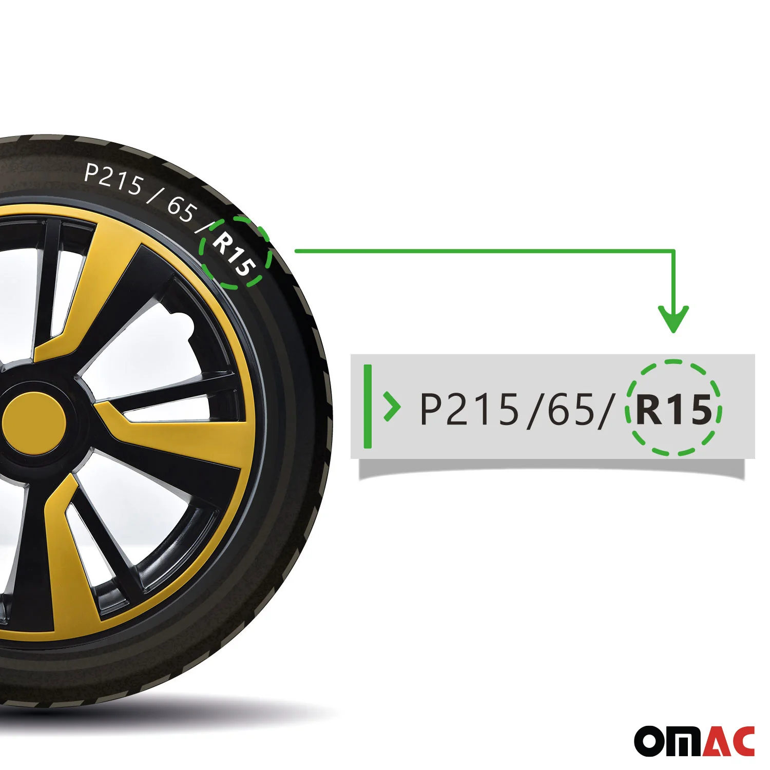 Twintone Hub Caps Wheel Cover 15" Black & Yellow Insert Full Set 4 pcs. - Image 5