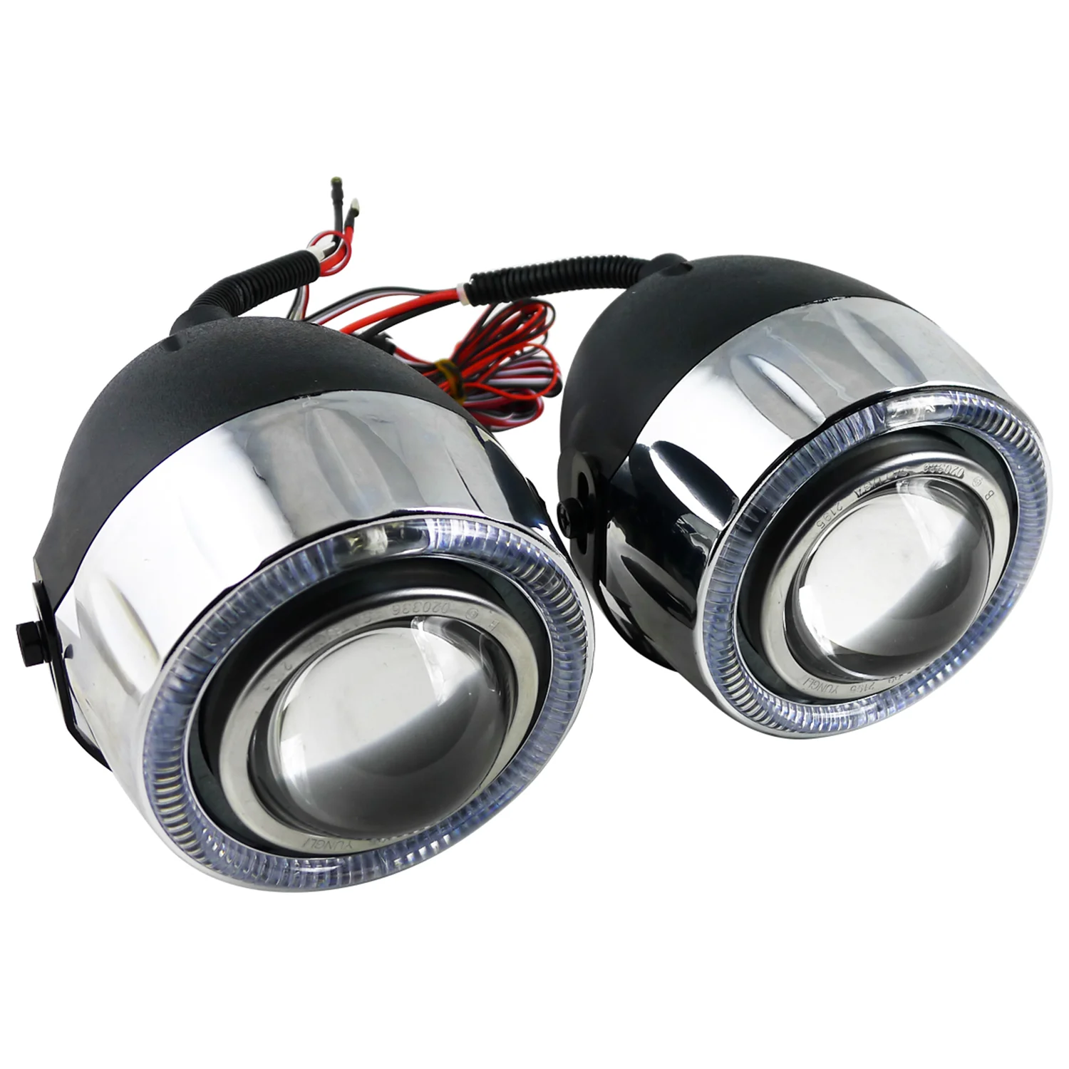 Universal 12V/55W H7 Projector Fog Lights Kit w/ RGB LED Halo Rim Chrome/Clear - Image 5