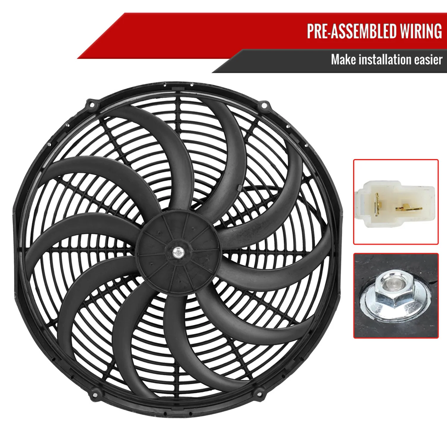 Universal 14 Inch 12V/160W Radiator Cooling Fan Kit - Image 8