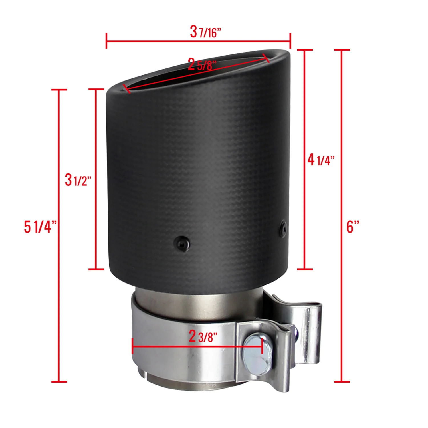 Universal 2.5" Inlet/3.5" Outlet Carbon Fiber Cover Exhaust Tip - Image 2
