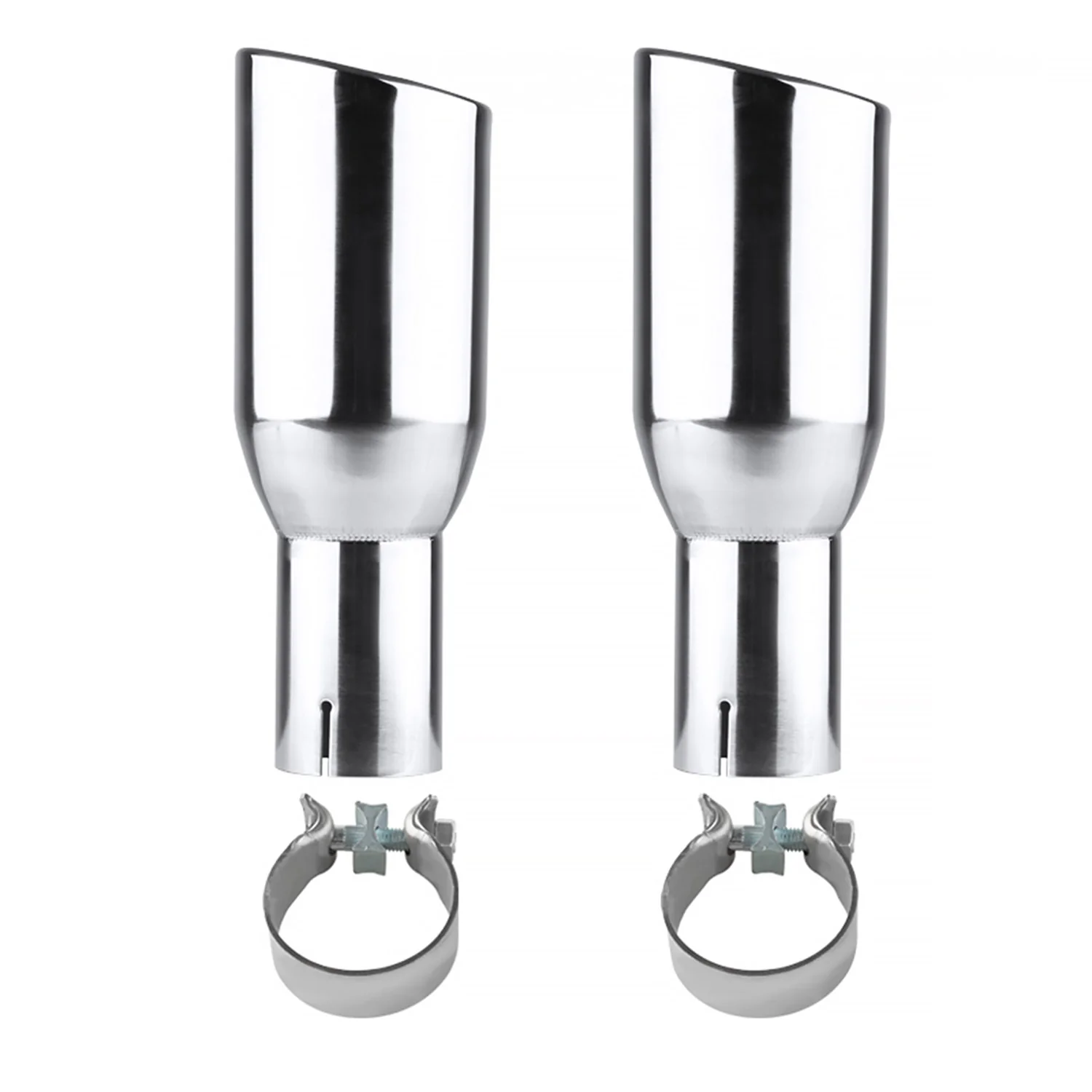 Universal 2.5" Inlet/3.875" Outlet Chrome S.Steel Angled Exhaust Tips - 2PC - Image 10