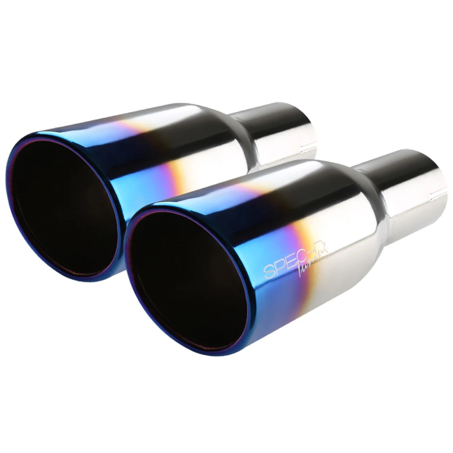 Universal 2.5" Inlet/3.875" Outlet Chrome Steel Angled Burnt Blue Exhaust Tips
