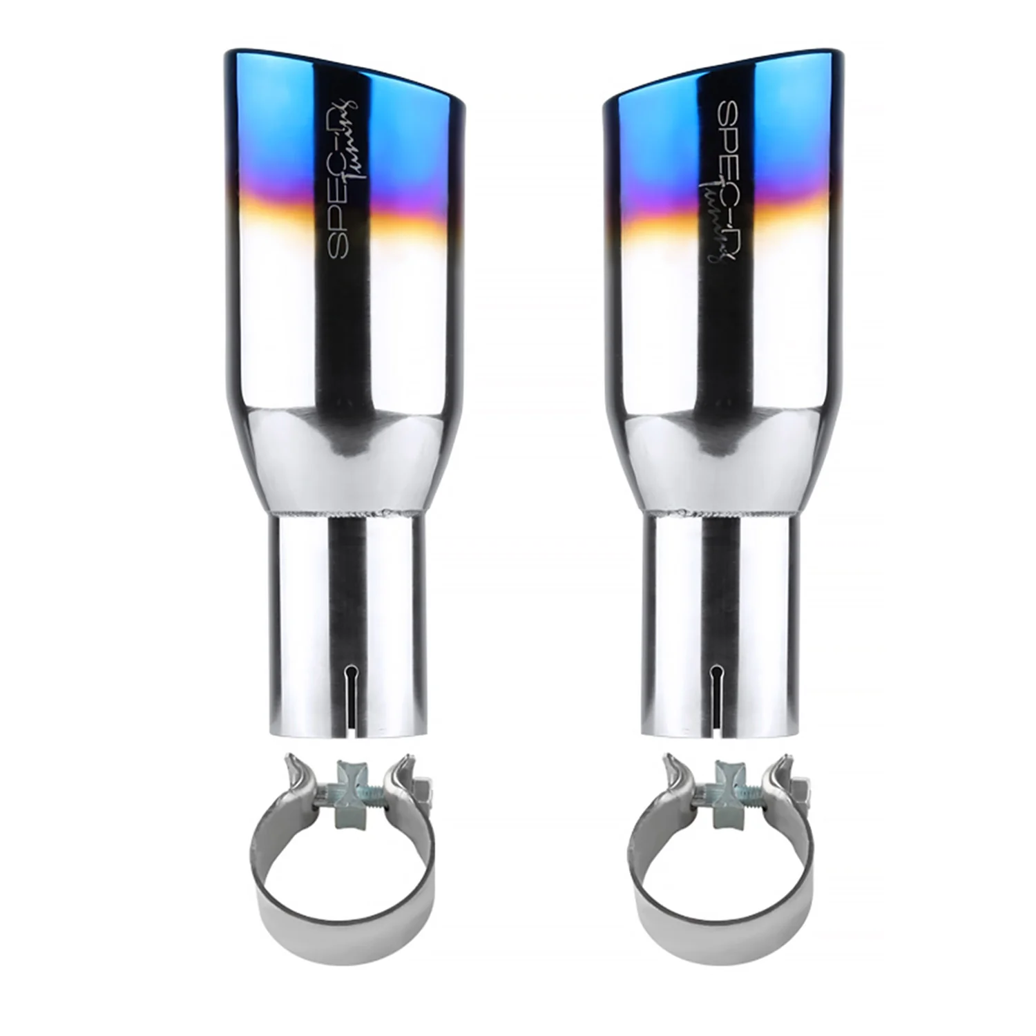 Universal 2.5" Inlet/3.875" Outlet Chrome Steel Angled Burnt Blue Exhaust Tips - Image 10