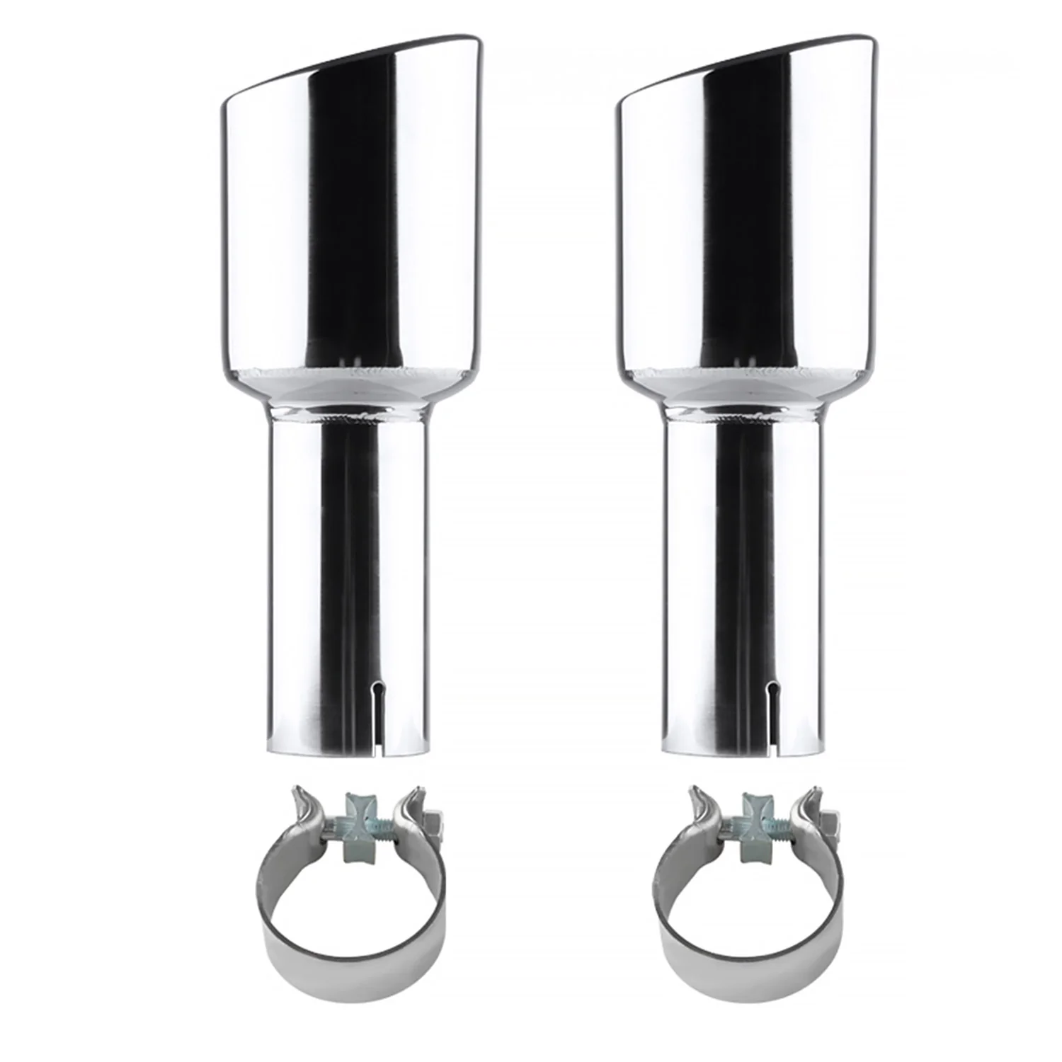 Universal 2.5" Inlet/4.125" Outlet Chrome S.Steel Angled Exhaust Tips - 2PC - Image 10