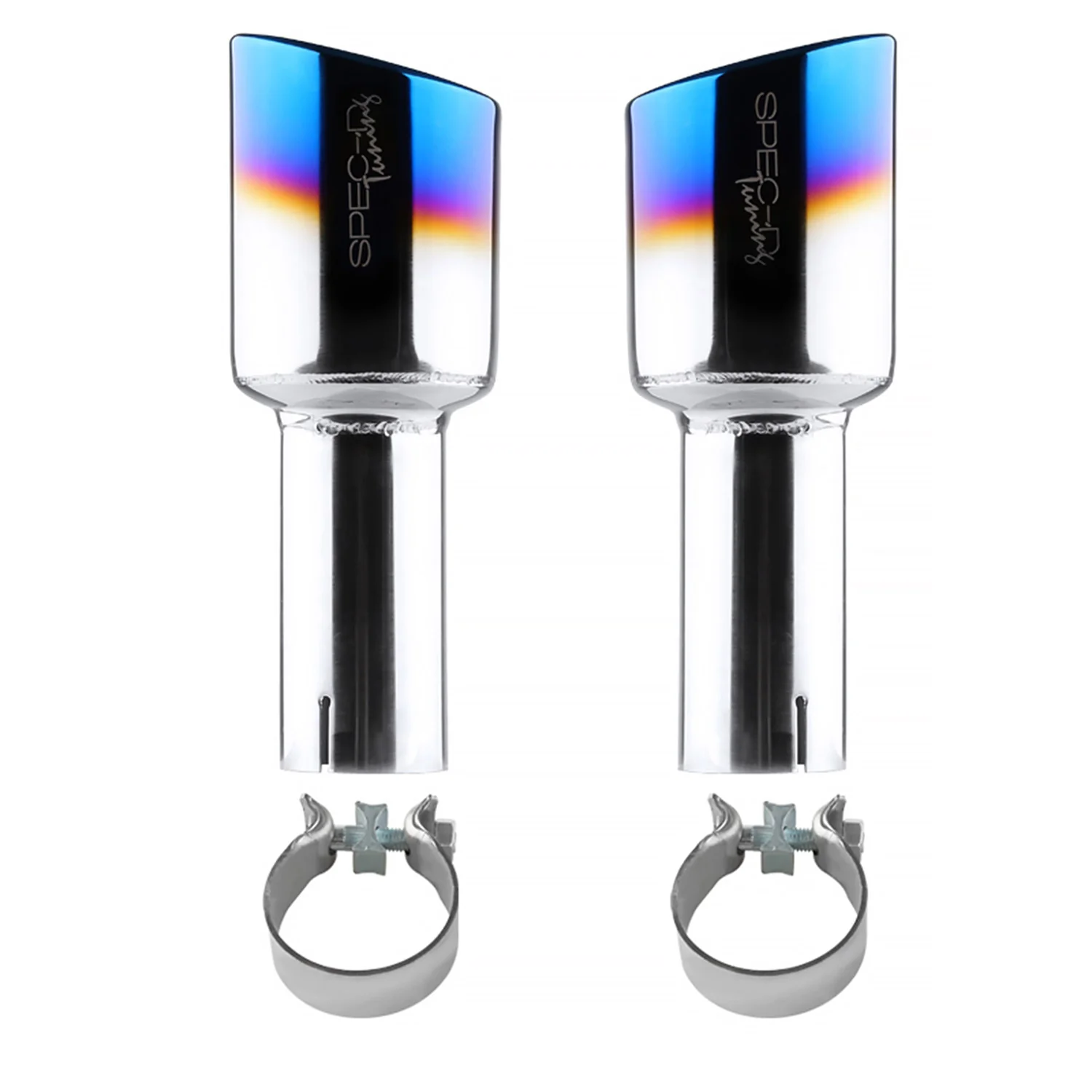 Universal 2.5" Inlet/4.125" Outlet Chrome Steel Angled Burnt Blue Exhaust Tips - Image 10