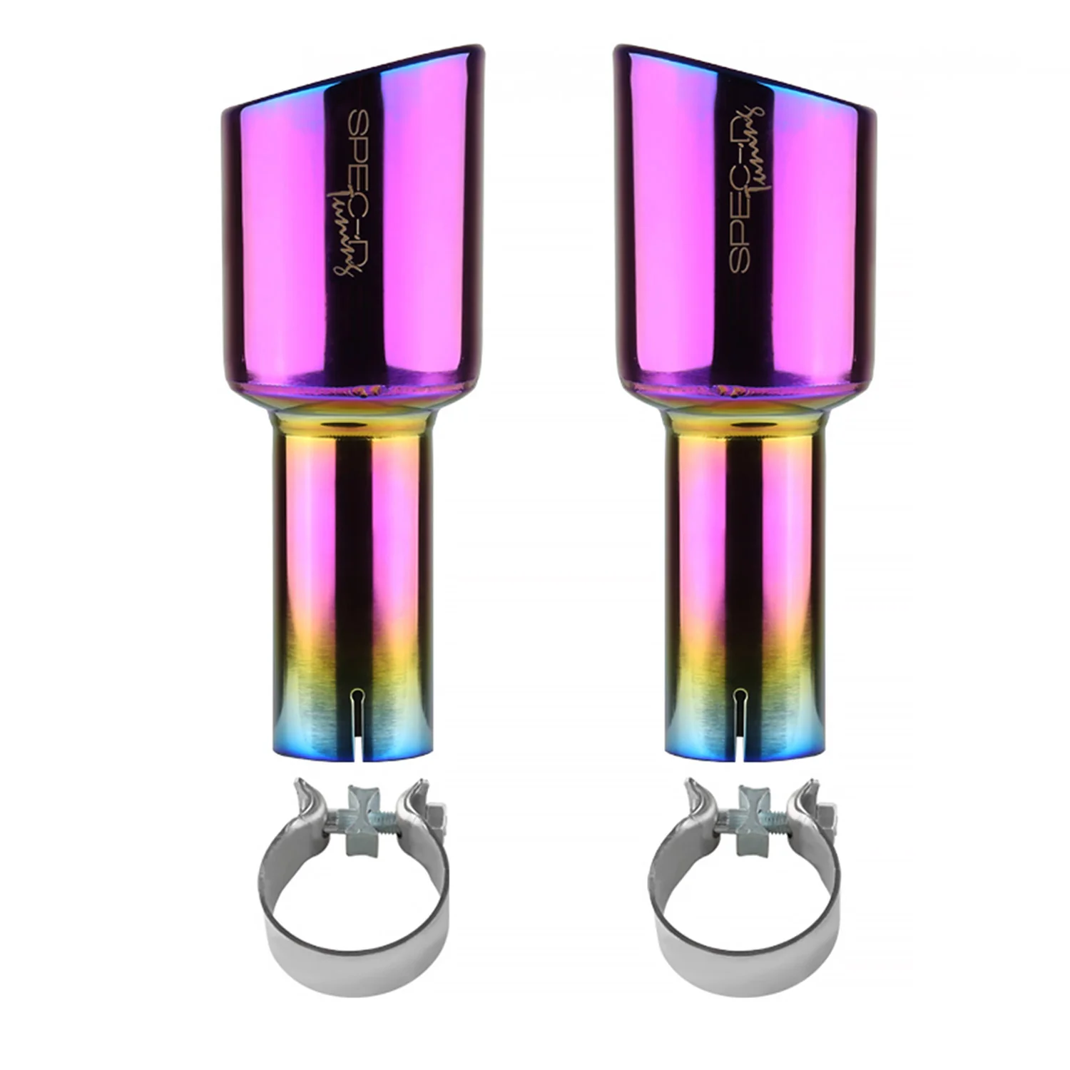 Universal 2.5" Inlet/4.125" Outlet Rainbow Steel Burnt Purple Exhaust Tips 2Pcs - Image 10