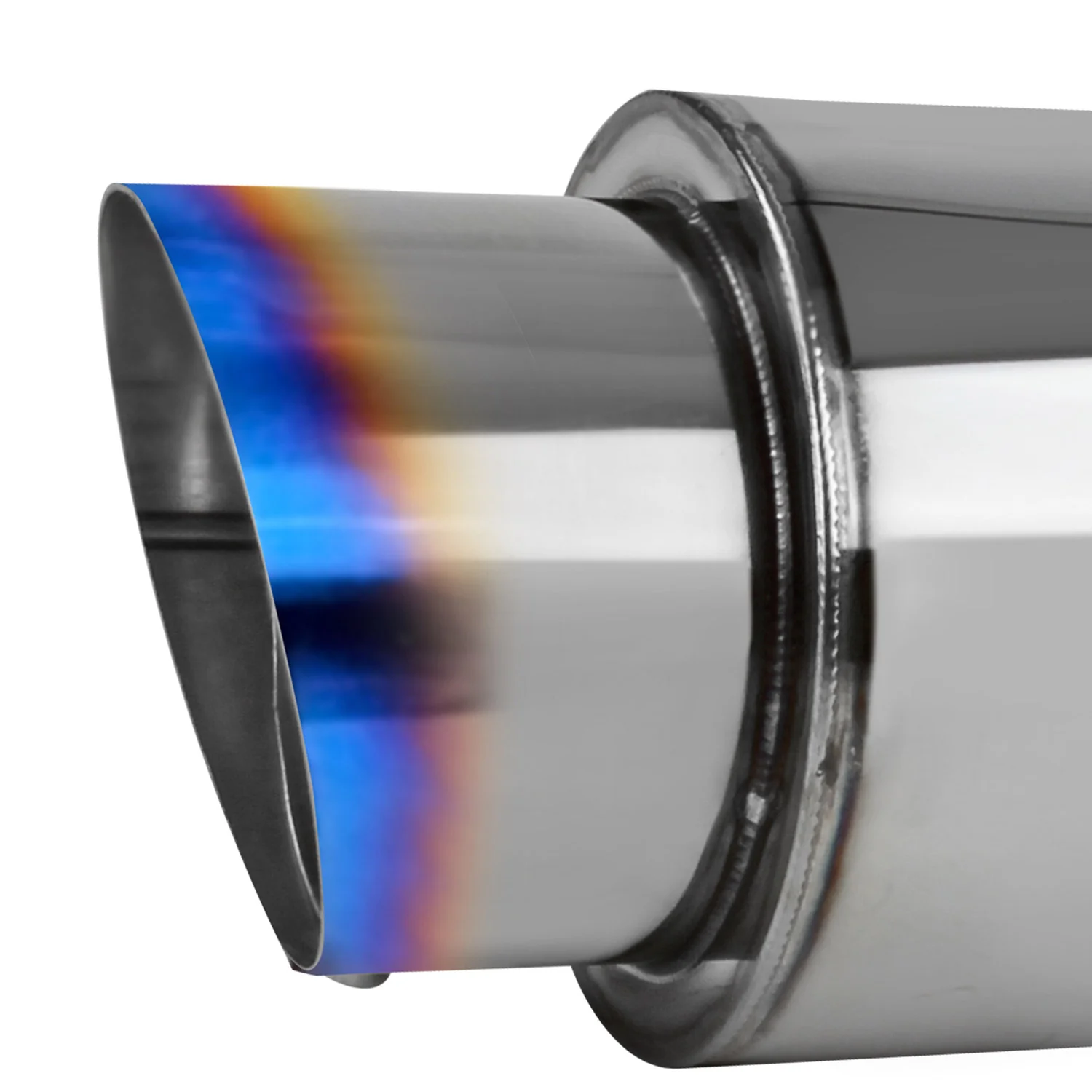Universal 2.5" Inlet/4" Outlet S. Steel Muffler w/ Fireball Style Burnt Tip - Image 9