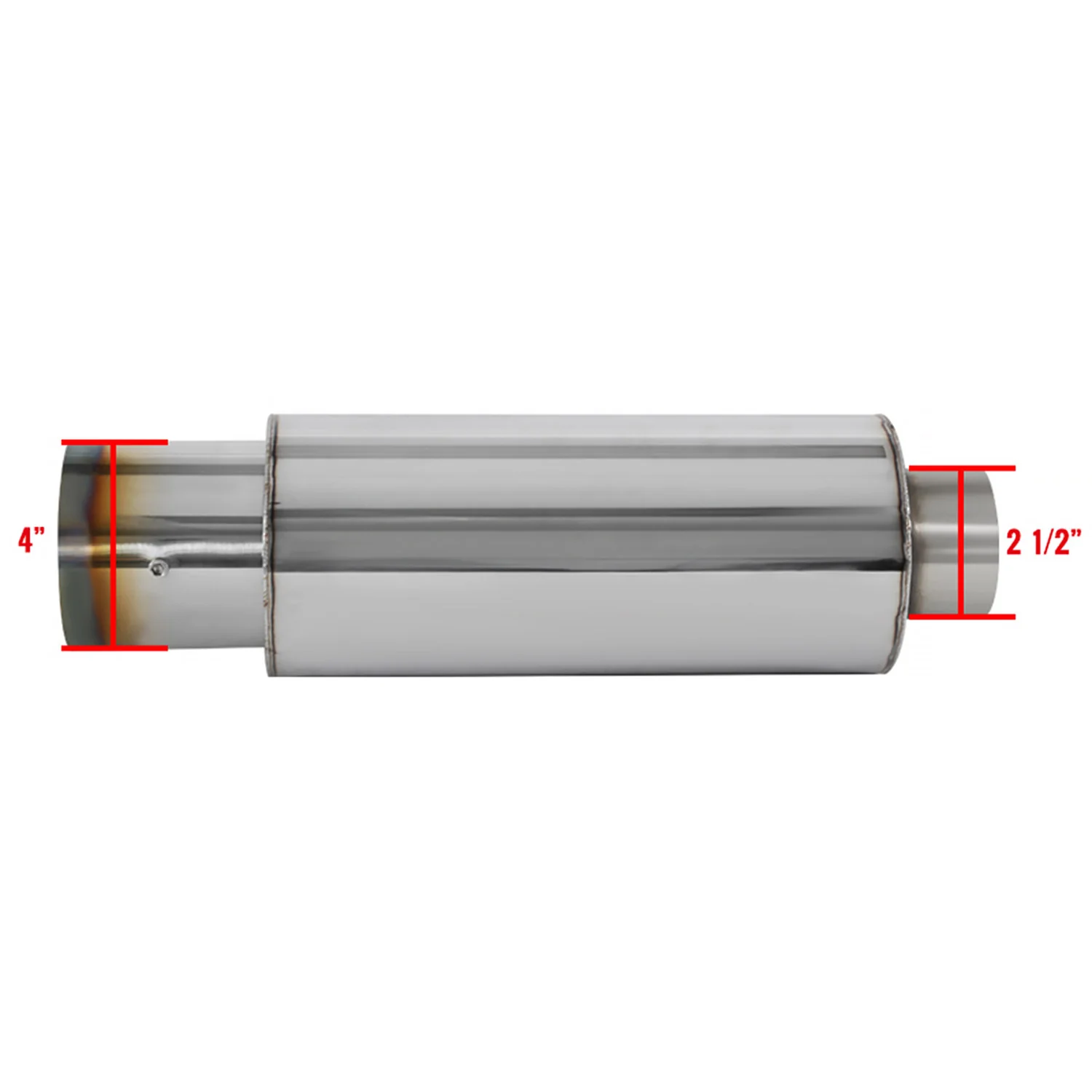 Universal 2.5" Inlet/4" Outlet S.Steel Spiral Flow Exhaust Muffler w/ Burnt Tip - Image 2