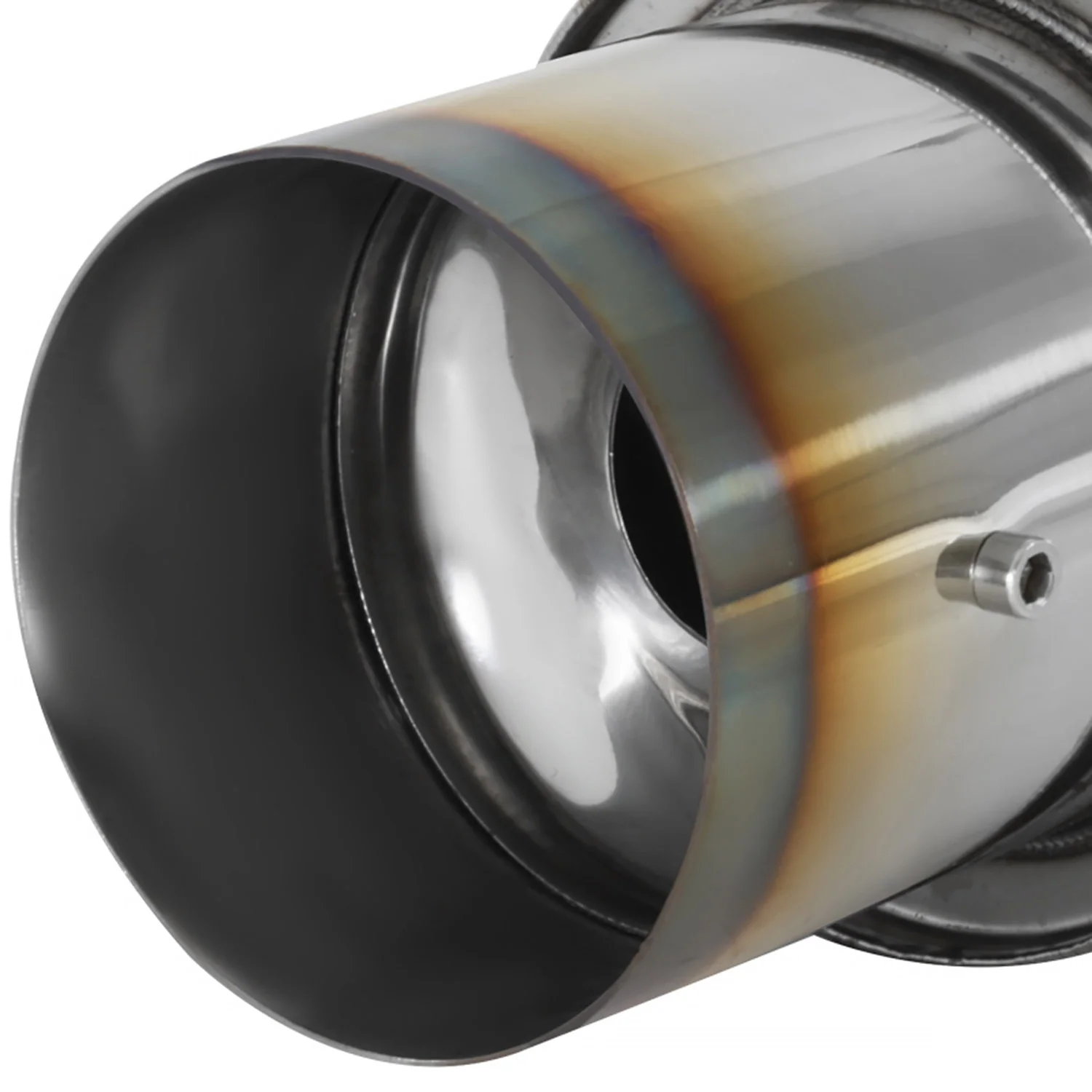 Universal 2.5" Inlet/4" Outlet S.Steel Spiral Flow Exhaust Muffler w/ Burnt Tip - Image 3