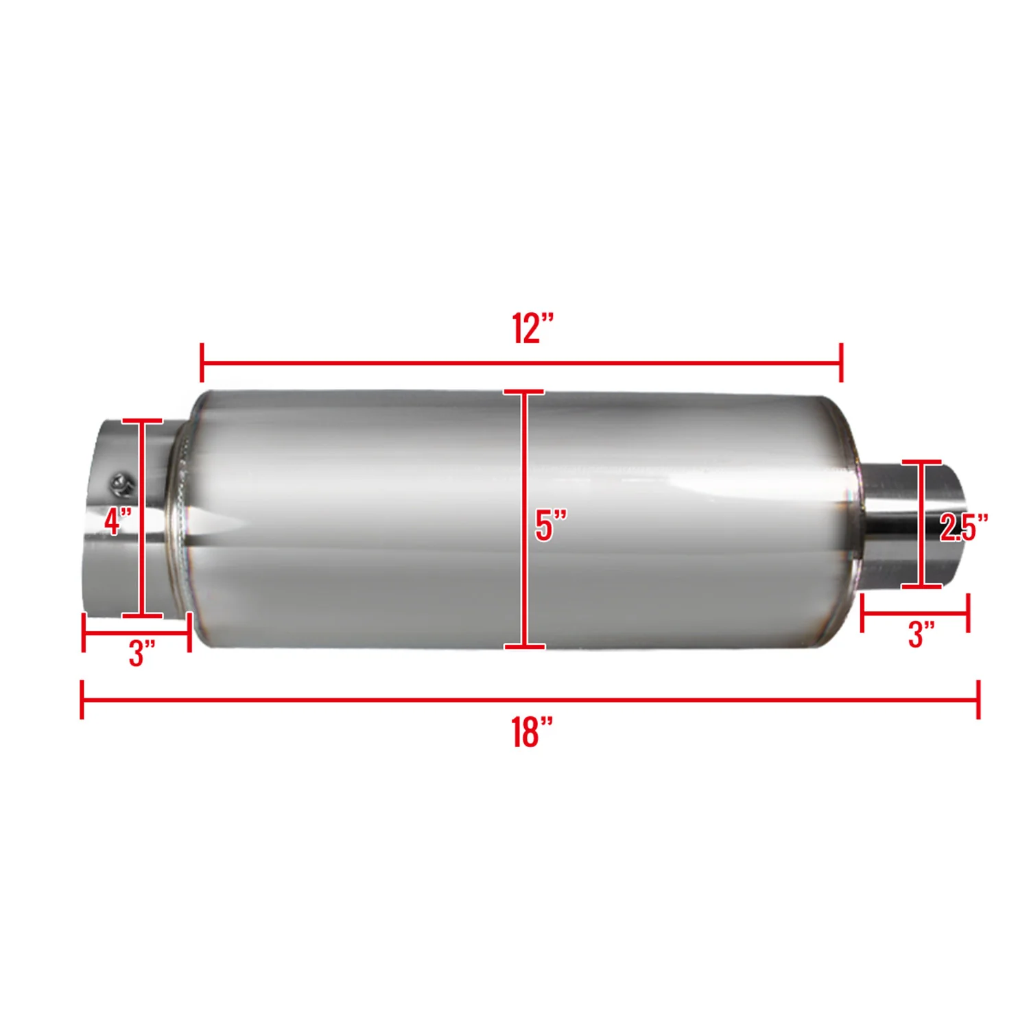 Universal 2.5" Inlet/4" Outlet Stainless Steel Muffler w/ Fireball Style Tip - Image 3