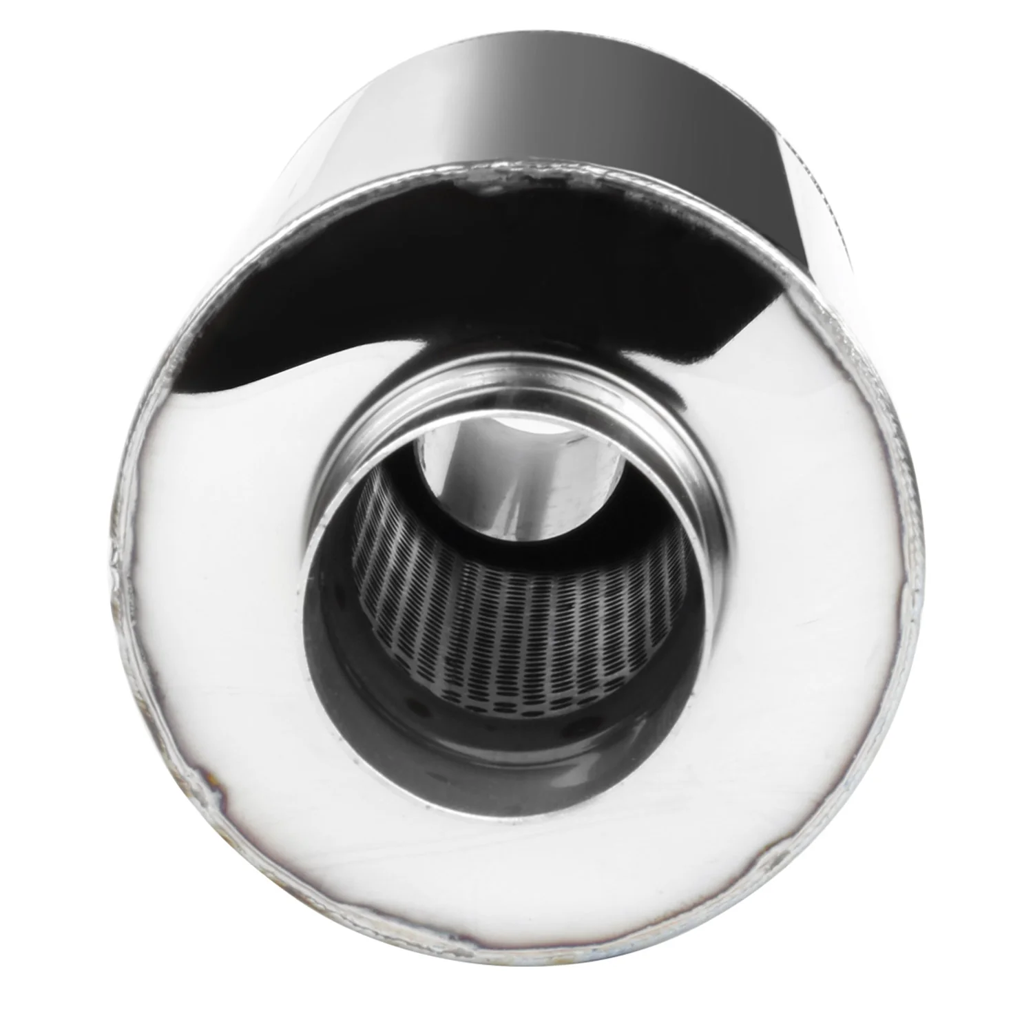 Universal 2.5" Inlet/4" Outlet Stainless Steel Muffler w/ Fireball Style Tip - Image 6