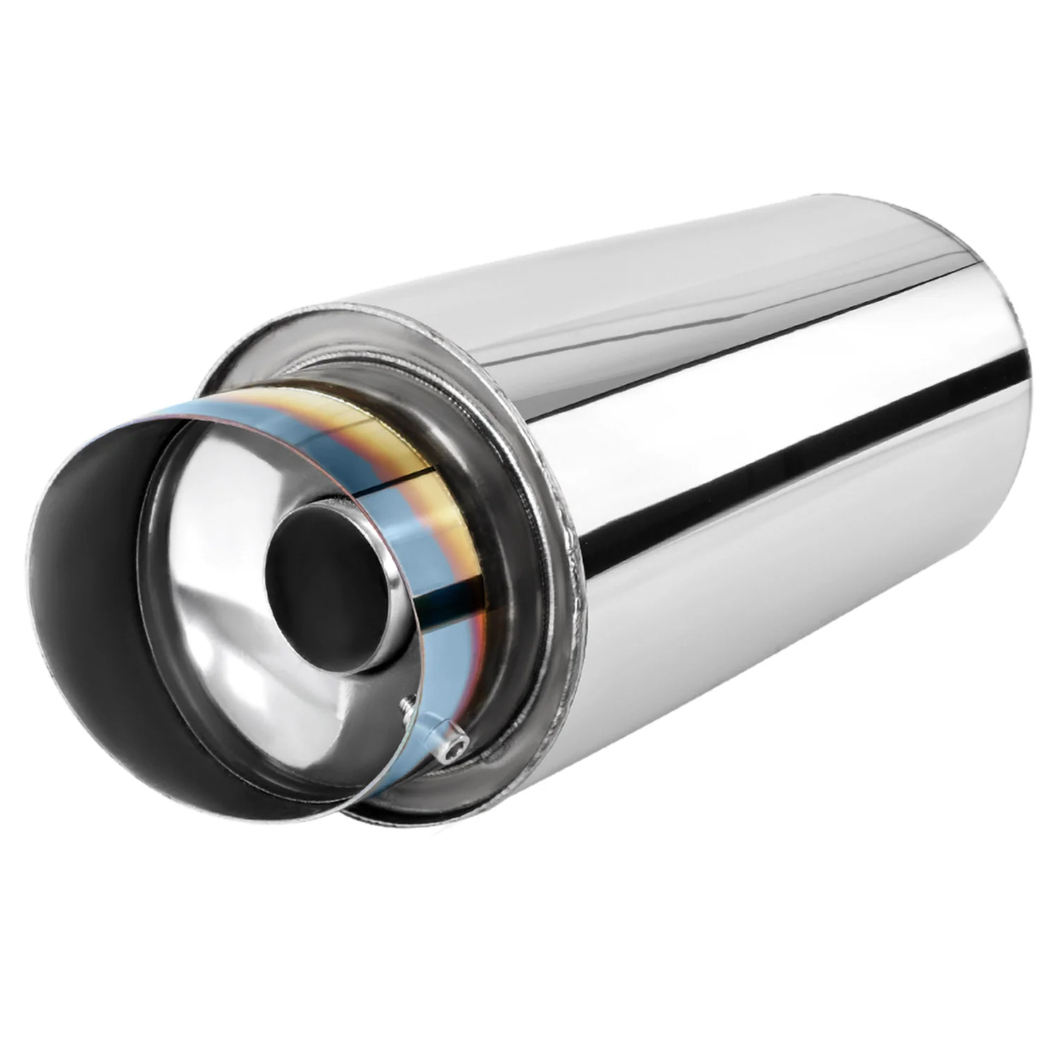 Universal 2.5" Inlet/4" Outlet Steel Spiral Exhaust Muffler Slanted Burnt Tip