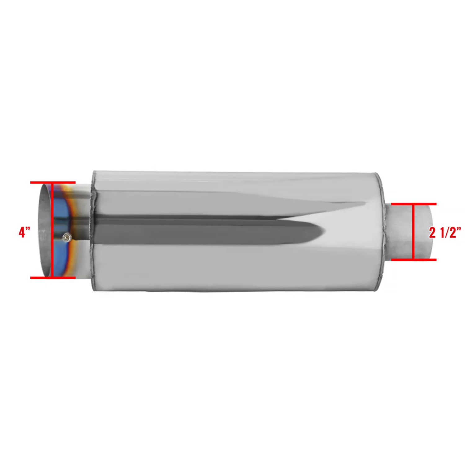 Universal 2.5" Inlet/4" Outlet Steel Spiral Exhaust Muffler Slanted Burnt Tip - Image 2