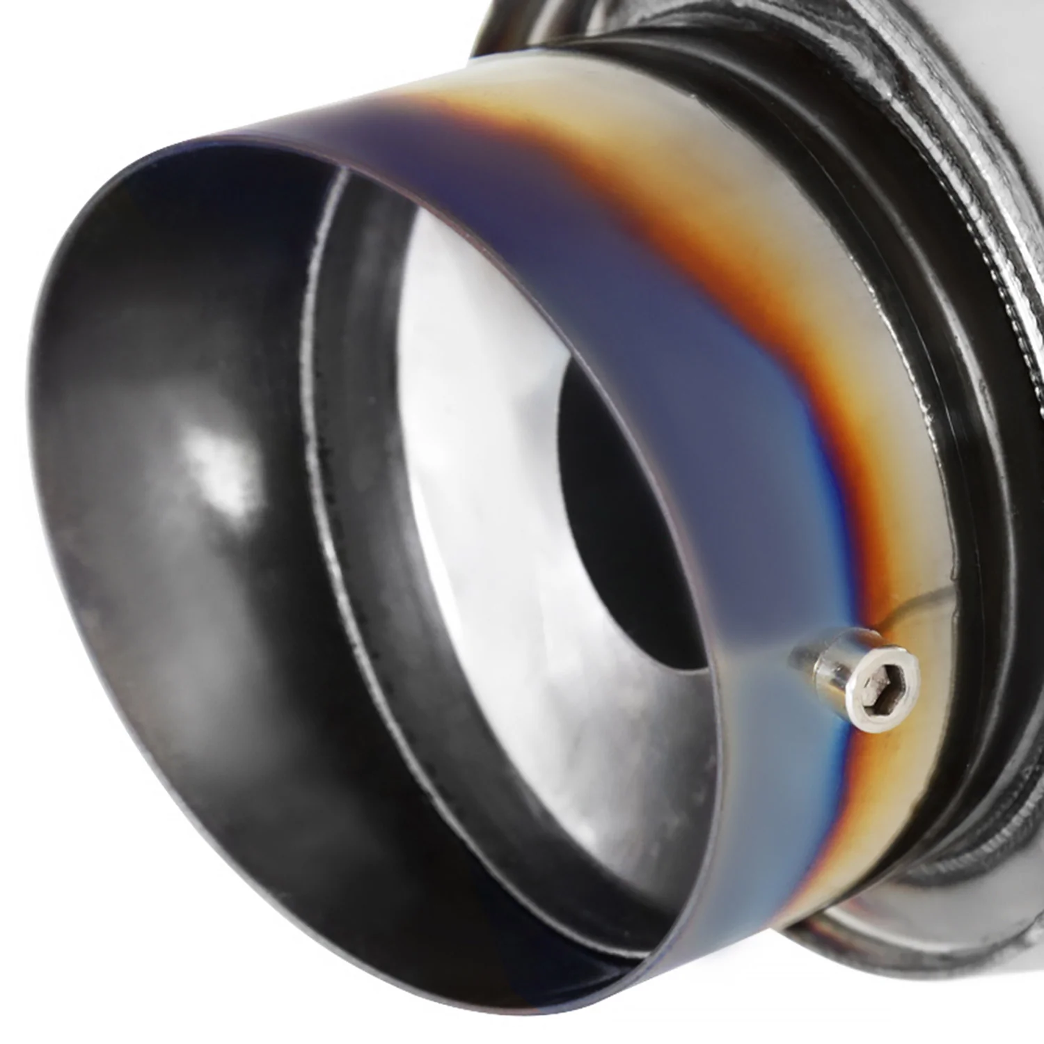 Universal 2.5" Inlet/4" Outlet Steel Spiral Exhaust Muffler Slanted Burnt Tip - Image 3