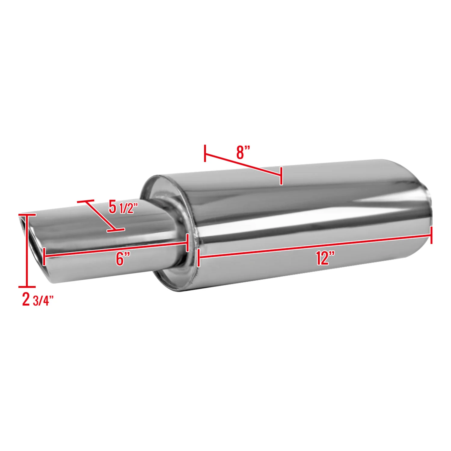 Universal 2.5" Inlet Stainless Steel Exhaust Muffler w/ Oval Tip - Image 2