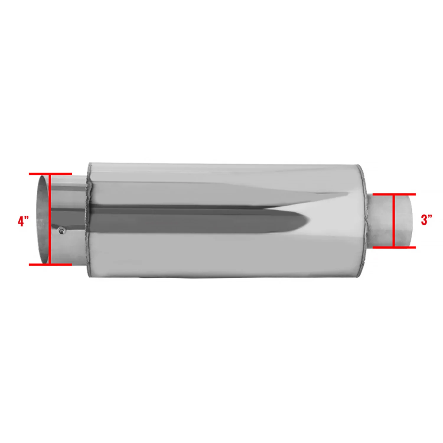 Universal 3" Inlet/4" Outlet S.Steel Spiral Flow Exhaust Muffler w/ Slanted Tip - Image 2