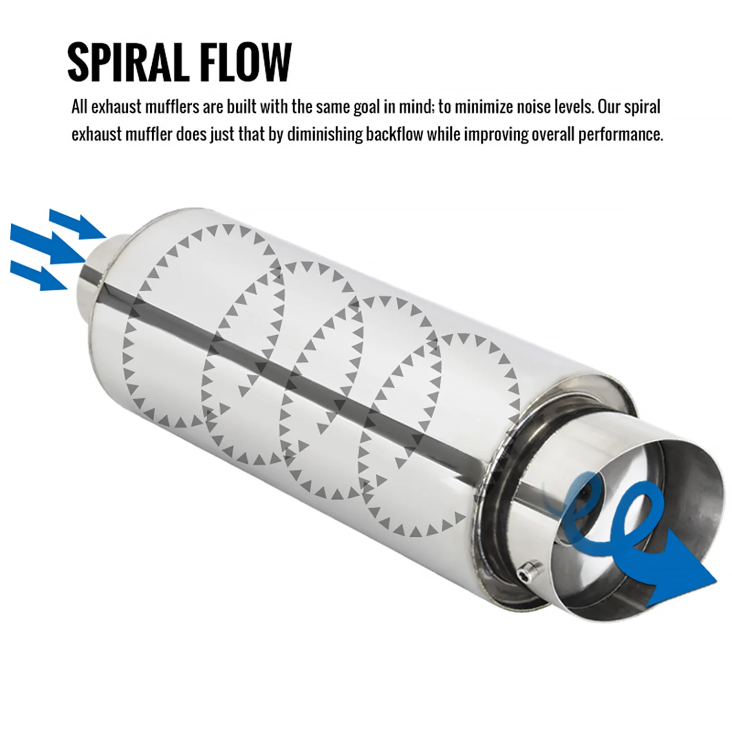 Universal 3" Inlet/4" Outlet S.Steel Spiral Flow Exhaust Muffler w/ Slanted Tip - Image 4