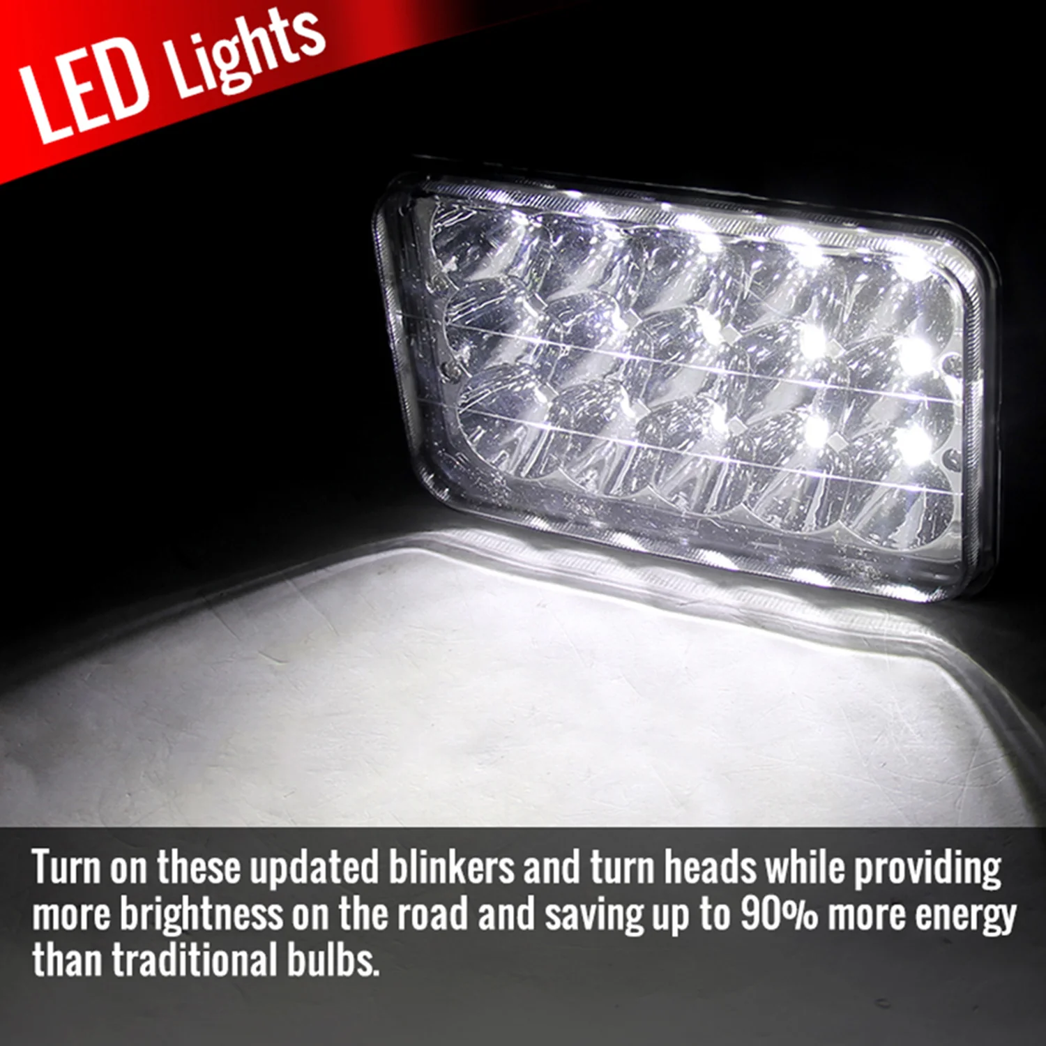 Universal 4"x6" 15-LED Sealed Beam Headlights w/ H4 Plug Black Alu Housing/PMMA - Image 2