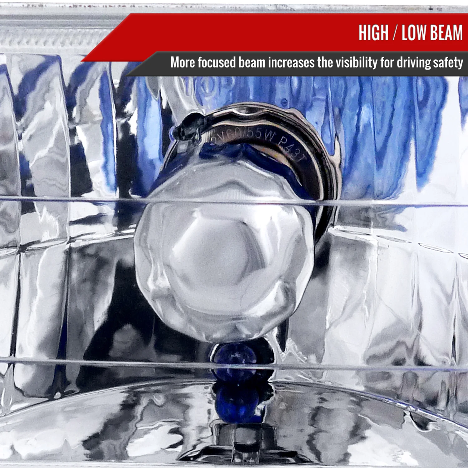 Universal 4"x6" H4 Crystal Headlights Chrome Housing/Glass Lens - Image 4
