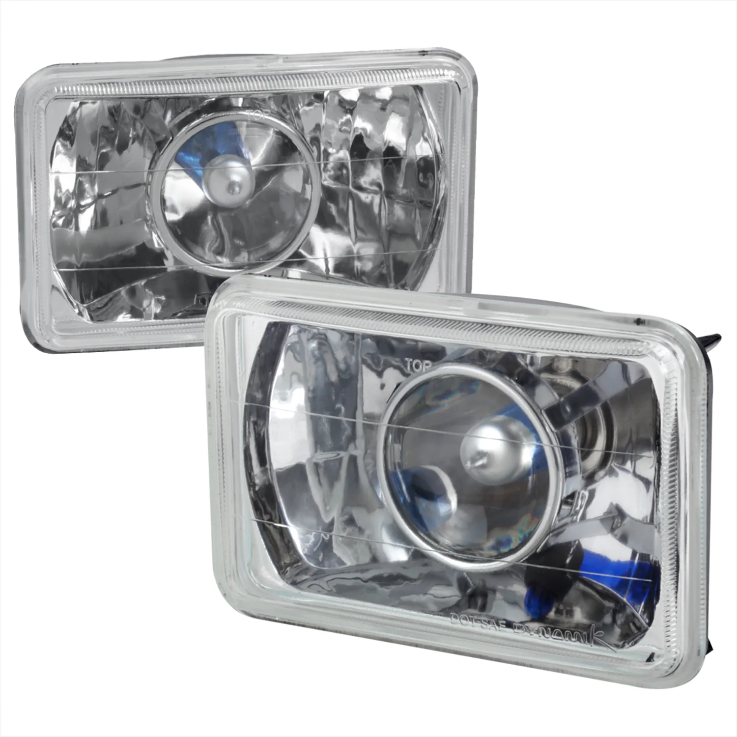 Universal 4"x6" H4 Projector Headlights Chrome Housing/Glass Lens