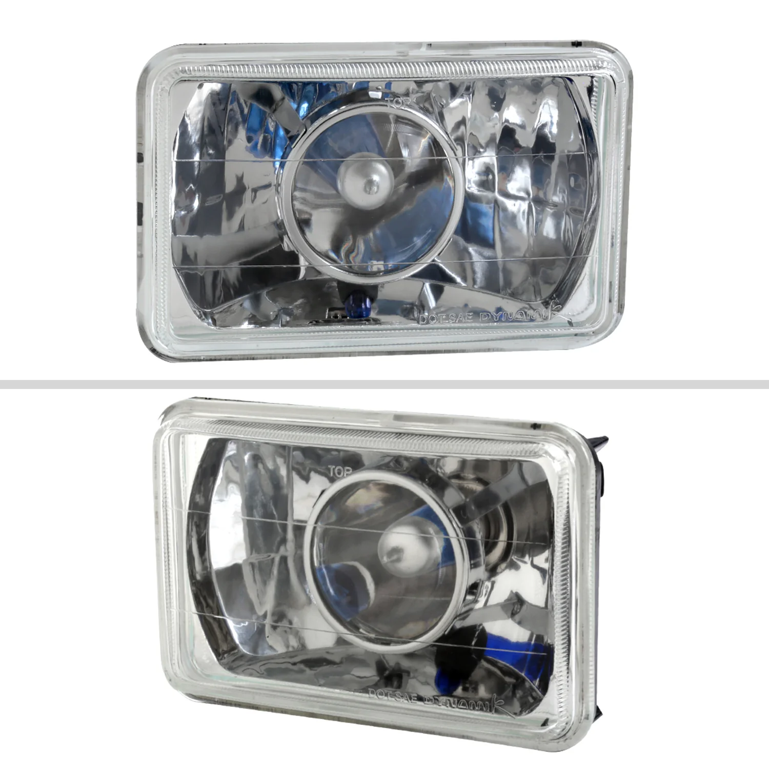 Universal 4"x6" H4 Projector Headlights Chrome Housing/Glass Lens - Image 3