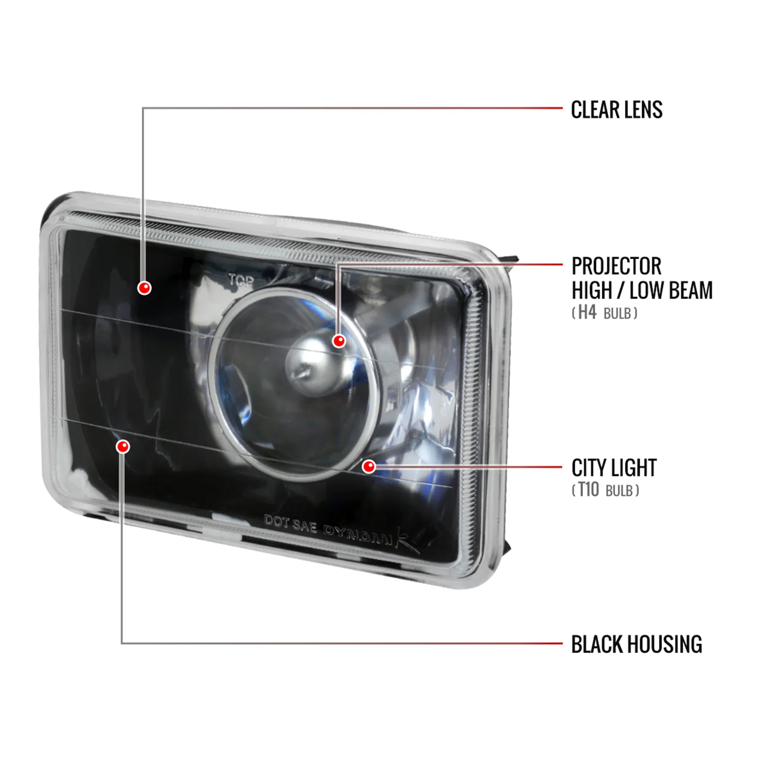 Universal 4"x6" H4 Projector Headlights Matte Black Housing/Glass Lens - Image 8