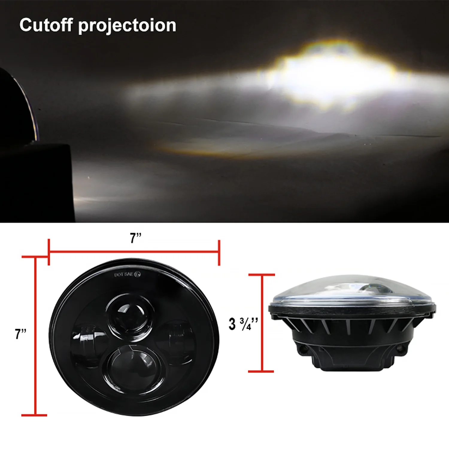 Universal 7" Cree LED Projector Headlight - 1PC Matte Black Housing/Clear Lens - Image 6