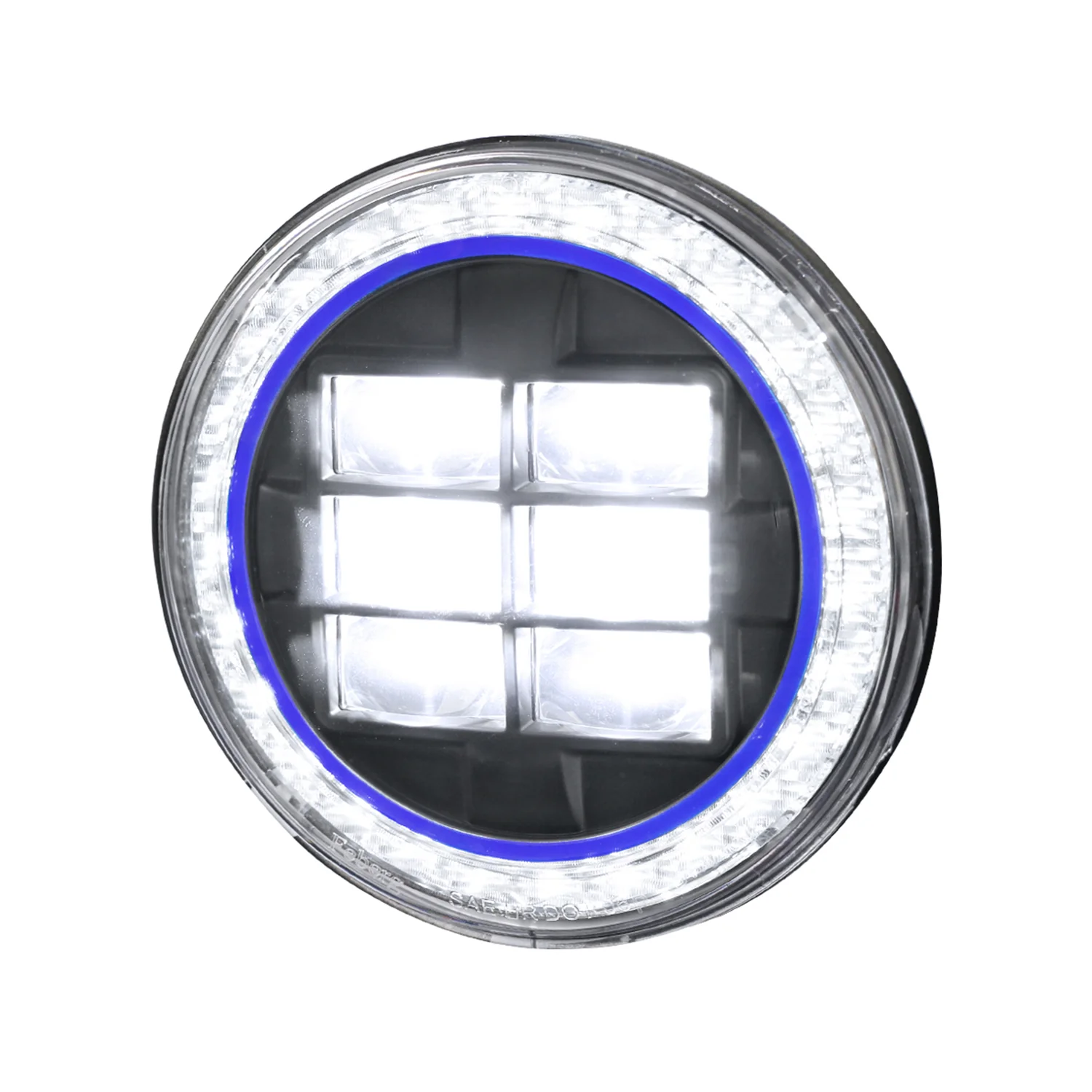 Universal 7" Round Cree LED Blue Rim Halo Projector Headlight - 1PC Matt Black