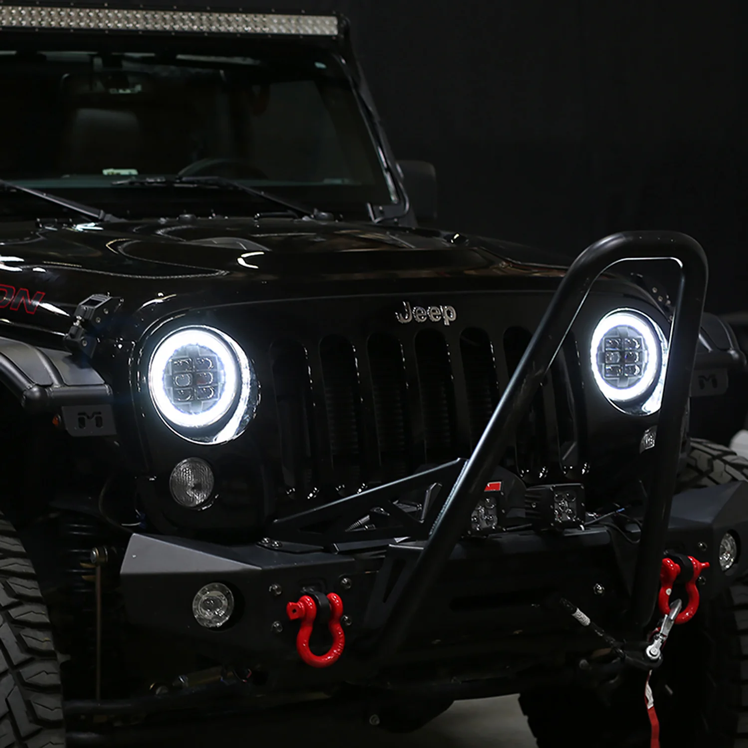 Universal 7" Round Cree LED Blue Rim Halo Projector Headlight - 1PC Matt Black - Image 10