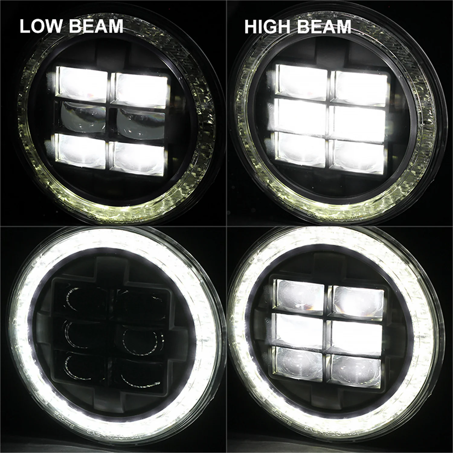 Universal 7" Round Cree LED Blue Rim Halo Projector Headlight - 1PC Matt Black - Image 2