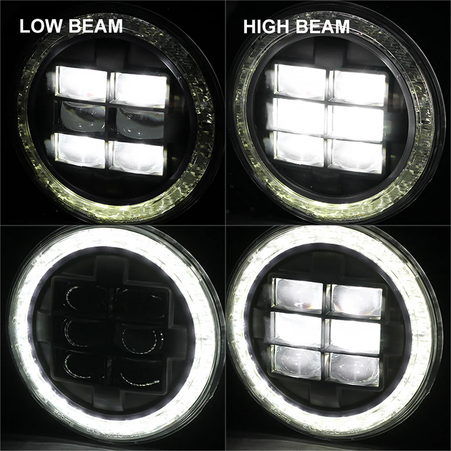 Universal 7" Round Cree LED Red Rim Halo Projector Headlight - 1PC Matt Black - Image 2