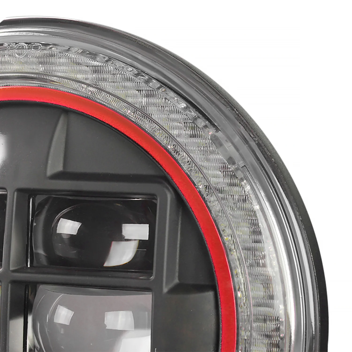 Universal 7" Round Cree LED Red Rim Halo Projector Headlight - 1PC Matt Black - Image 4