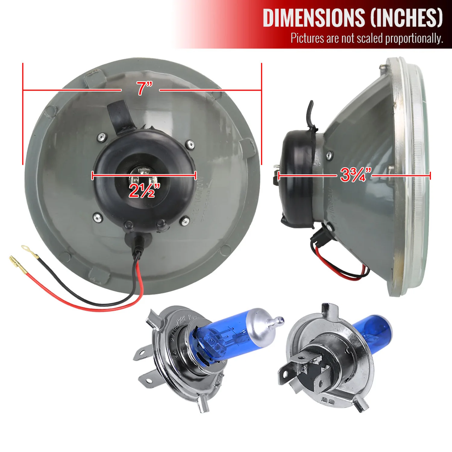 Universal 7" Round H4 Projector Headlights Matte Black Housing/Clear Lens - Image 7