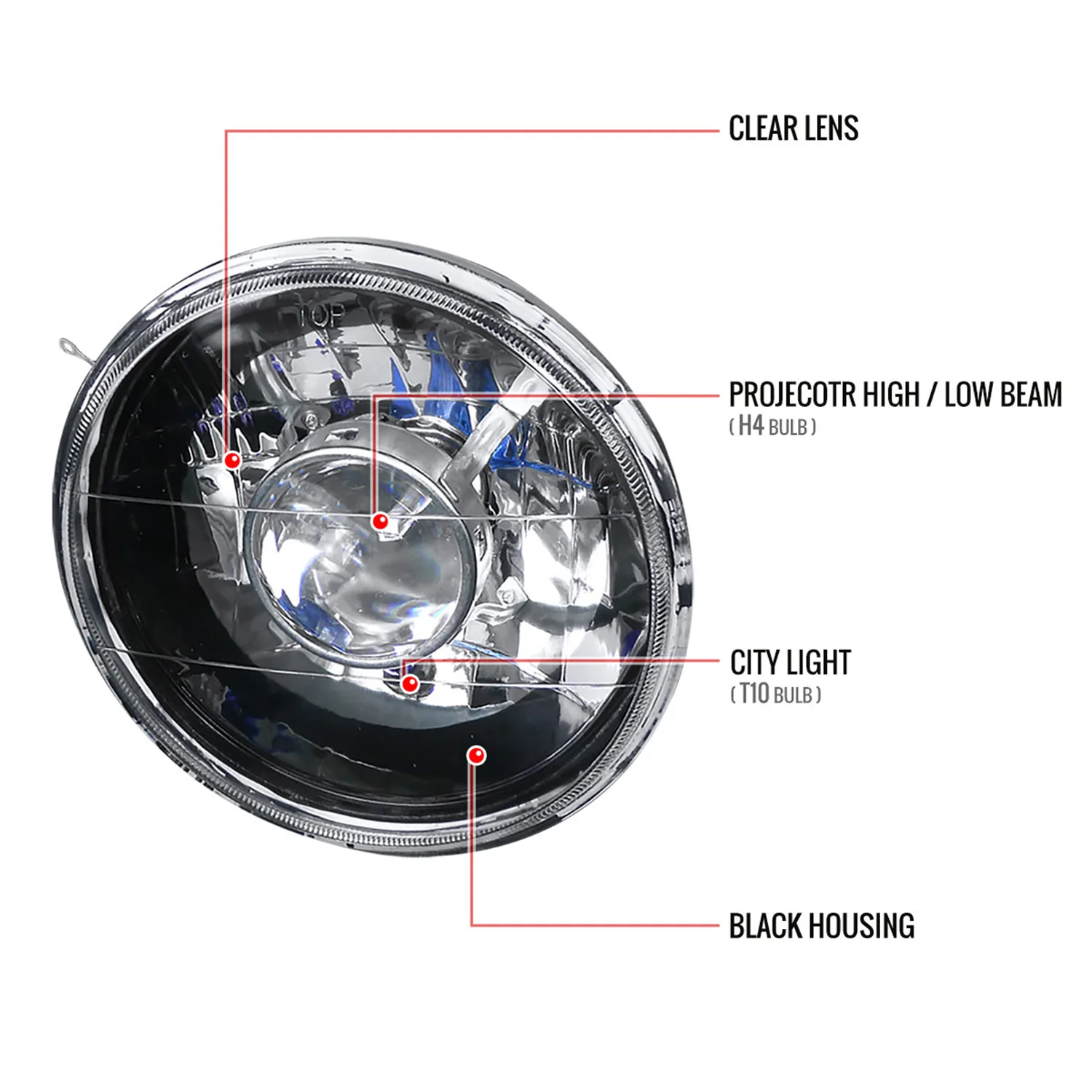 Universal 7" Round H4 Projector Headlights Matte Black Housing/Clear Lens - Image 9