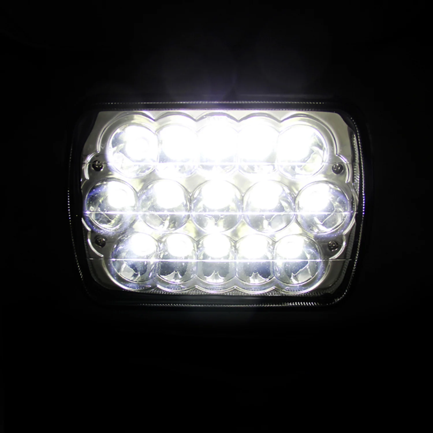Universal 7"x6" 15-LED Sealed Beam Headlights w/ H4 Plug Black Alu Housing/PMMA - Image 2