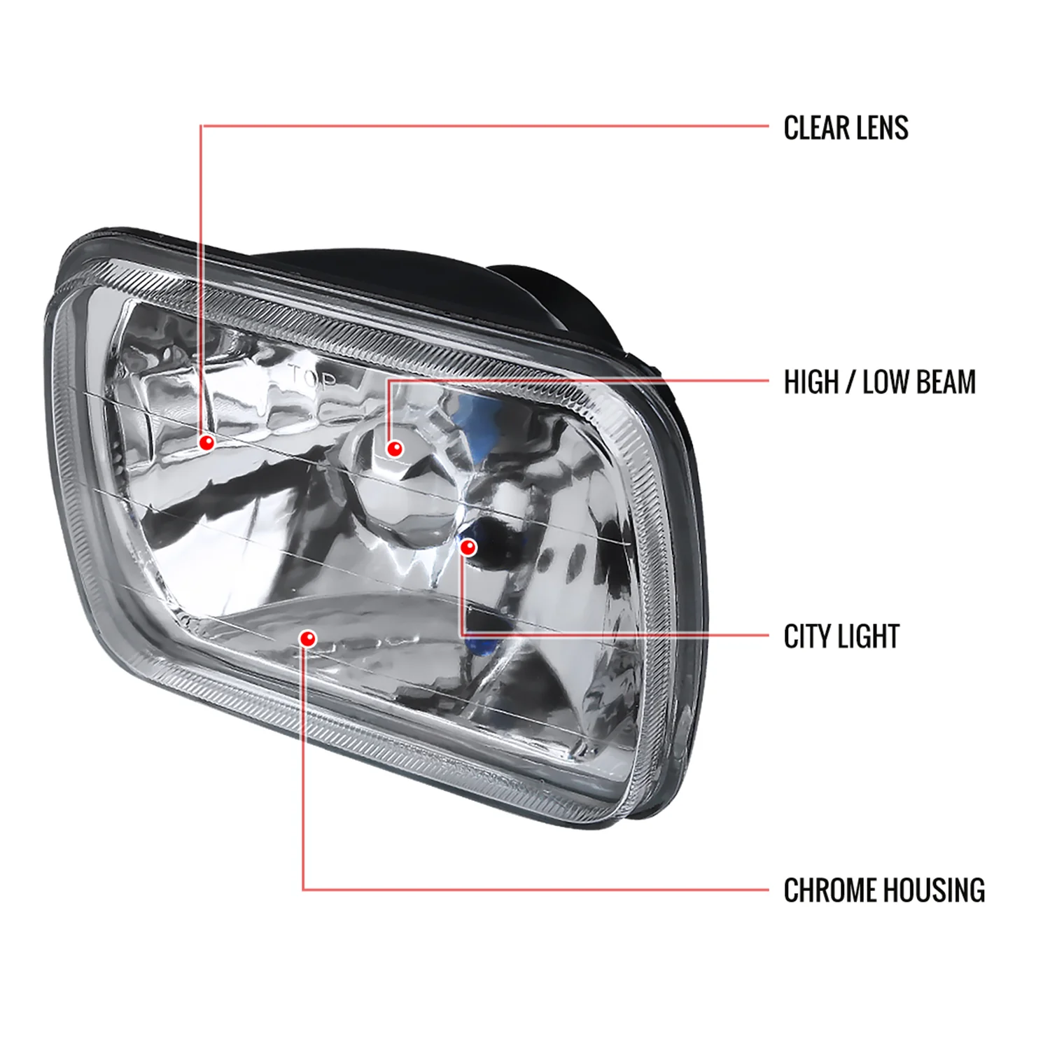 Universal 7"x6" H4 Crystal Headlights Chrome Housing/Glass Lens - Image 8